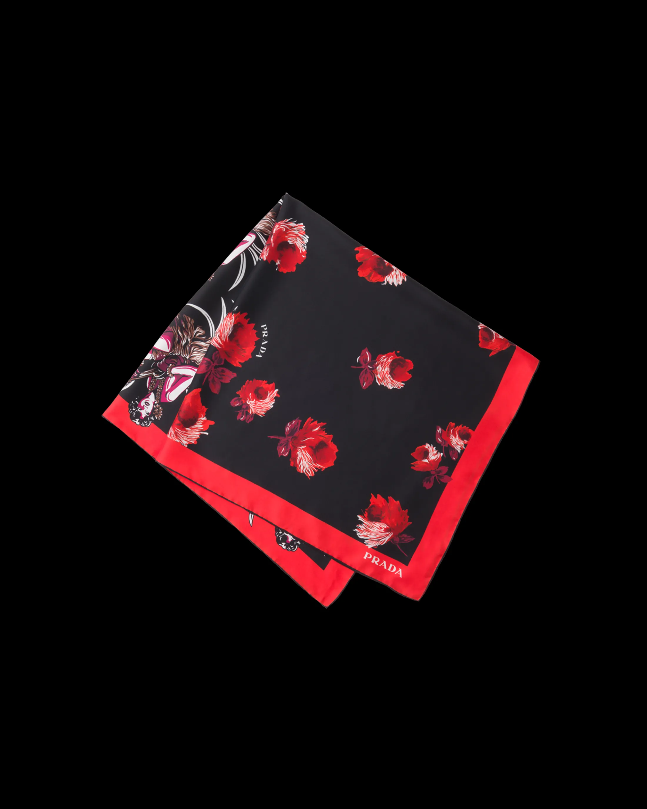 Prada Double Match Hawaii printed 90 silk scarf Red/black Discount