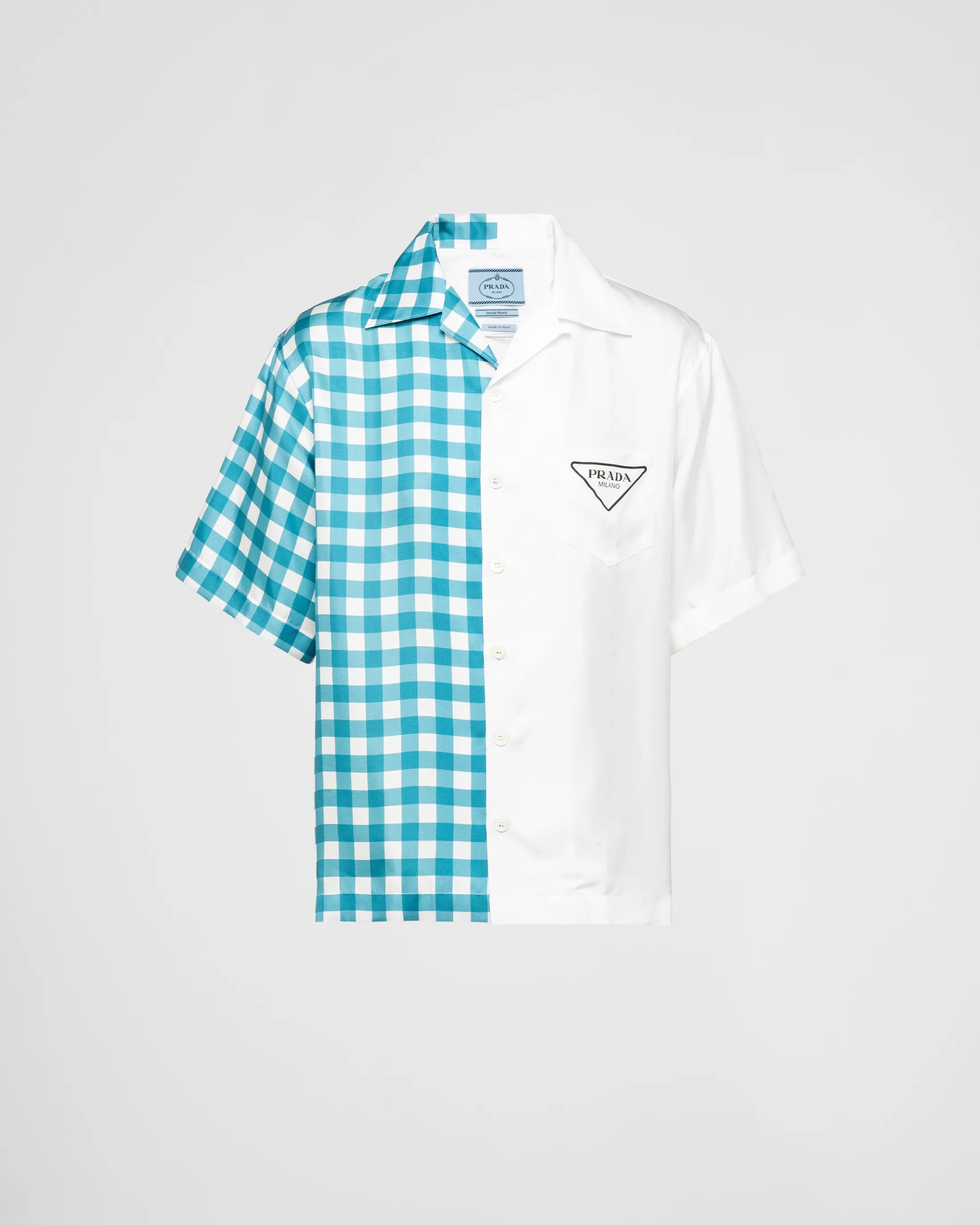 Prada Double Match silk twill shirt White/turquoise Online