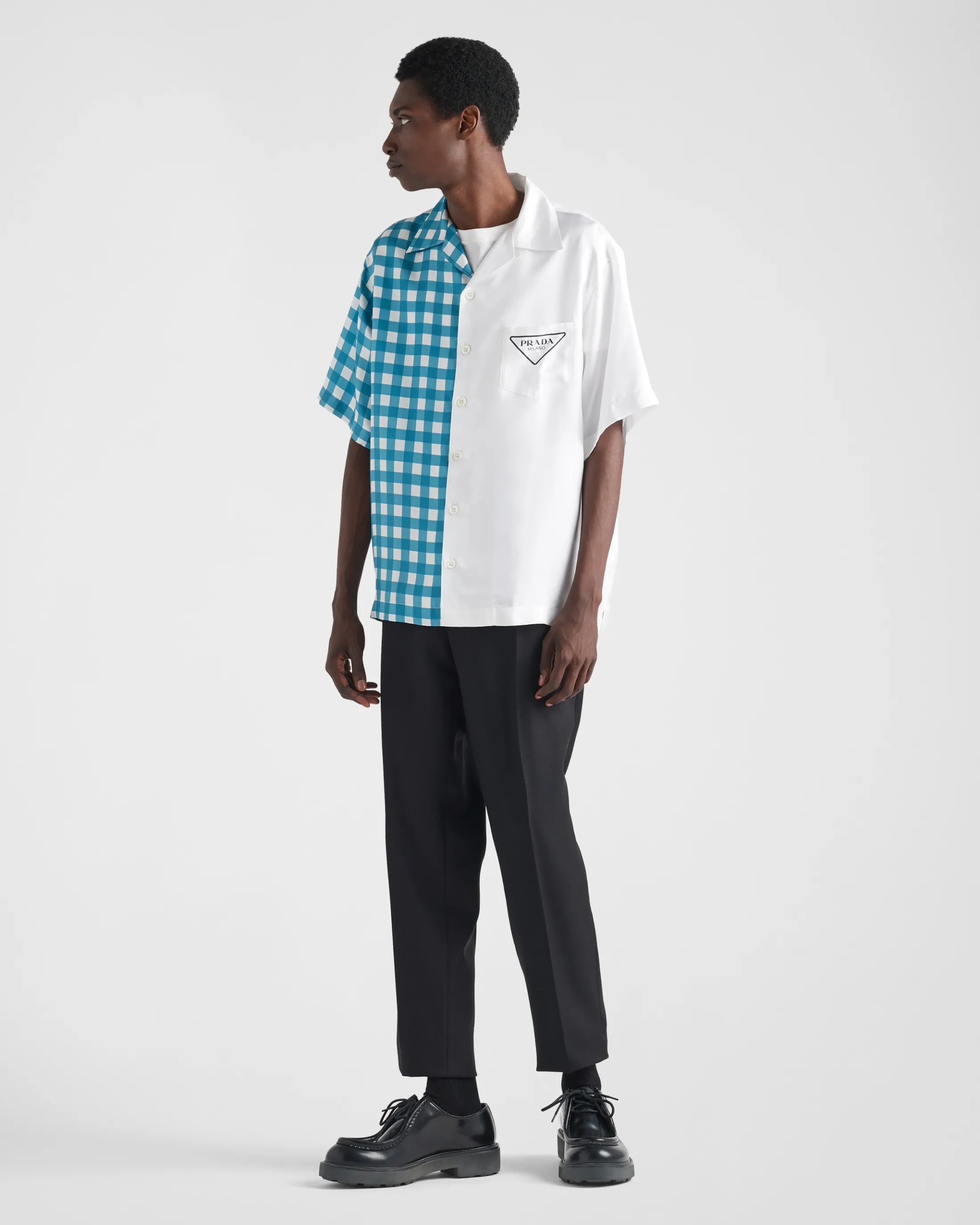 Prada Double Match silk twill shirt White/turquoise Online