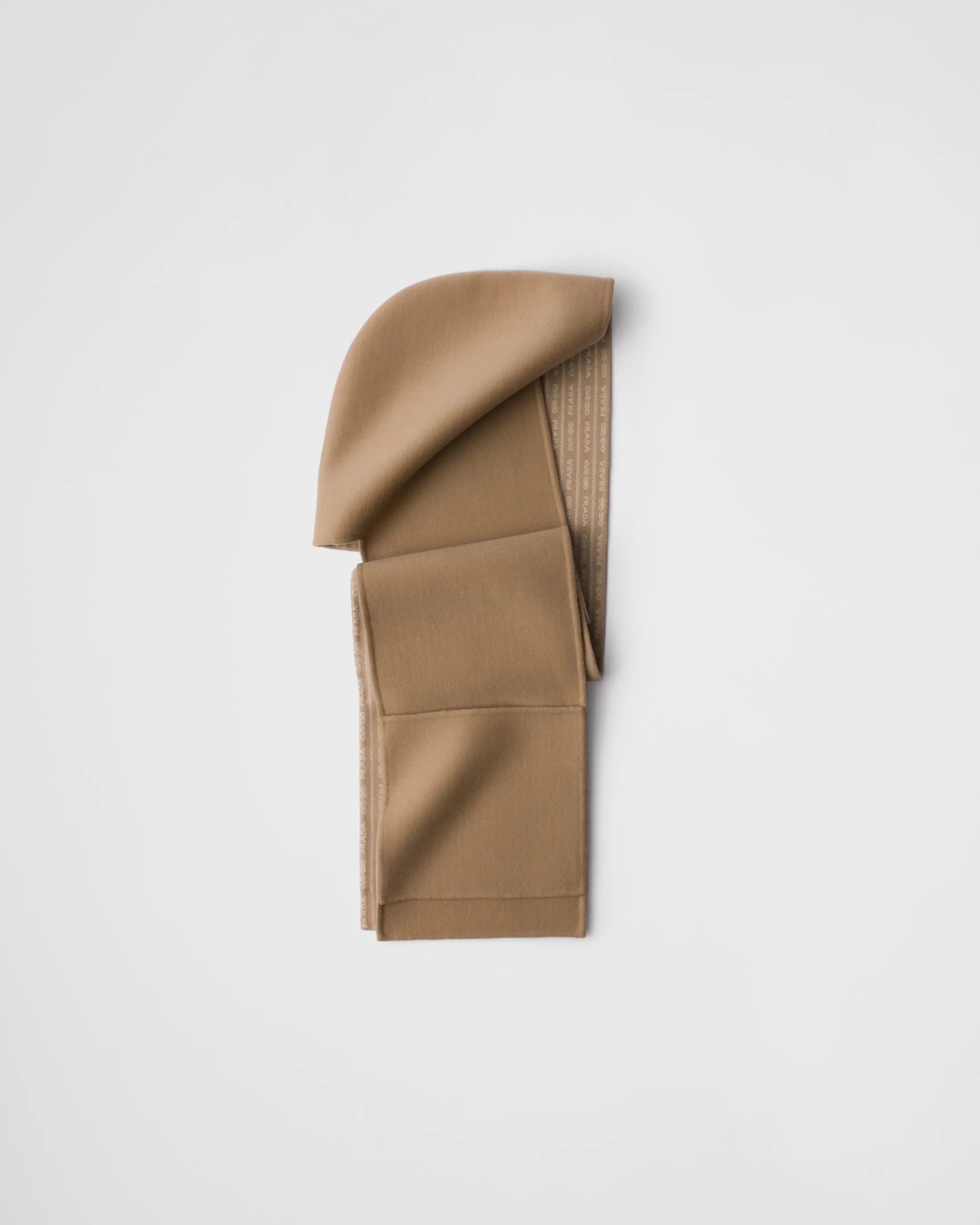 Prada Double wool hooded scarf Camel/white Online