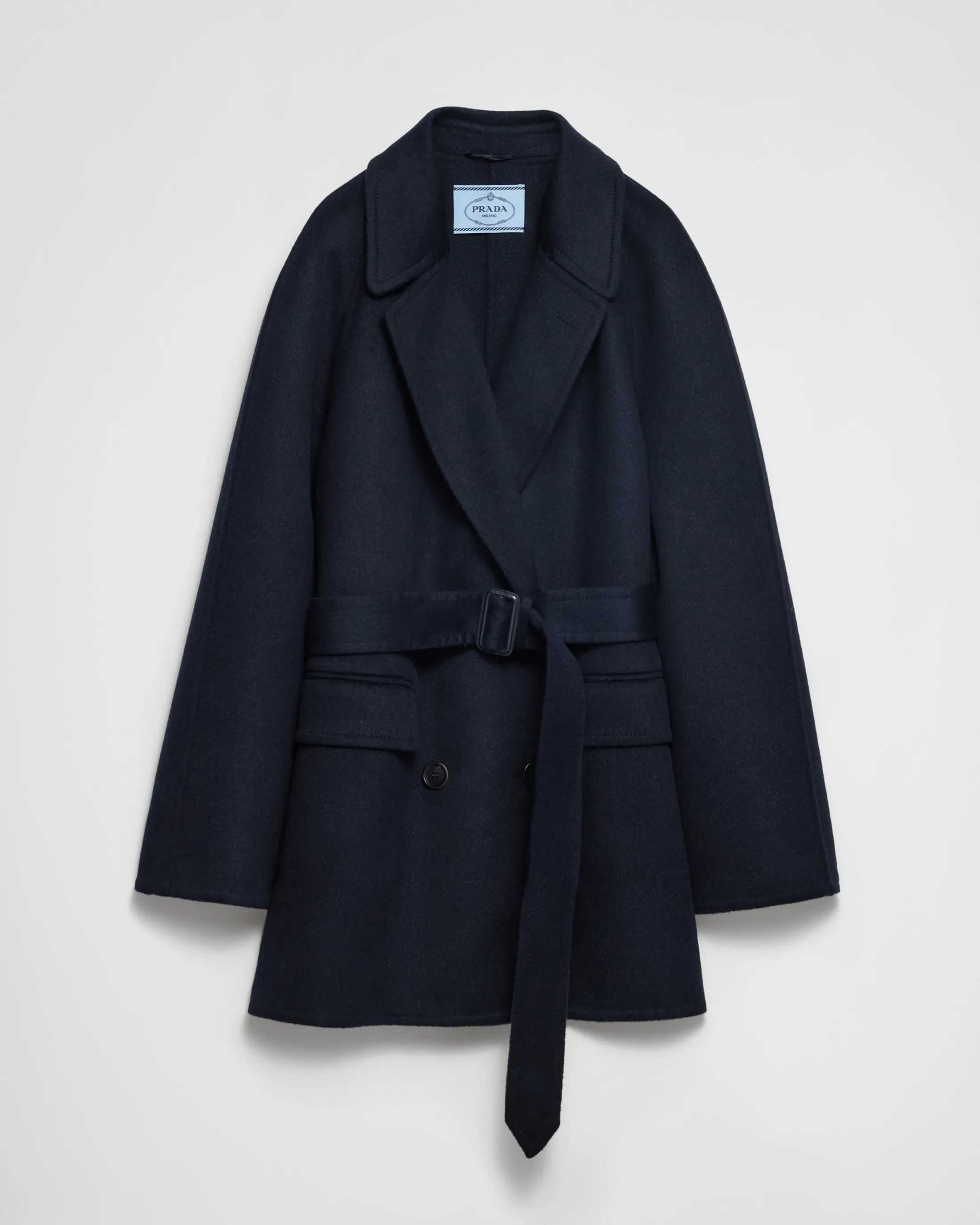 Prada Double-breasted cashgora coat Navy Cheap