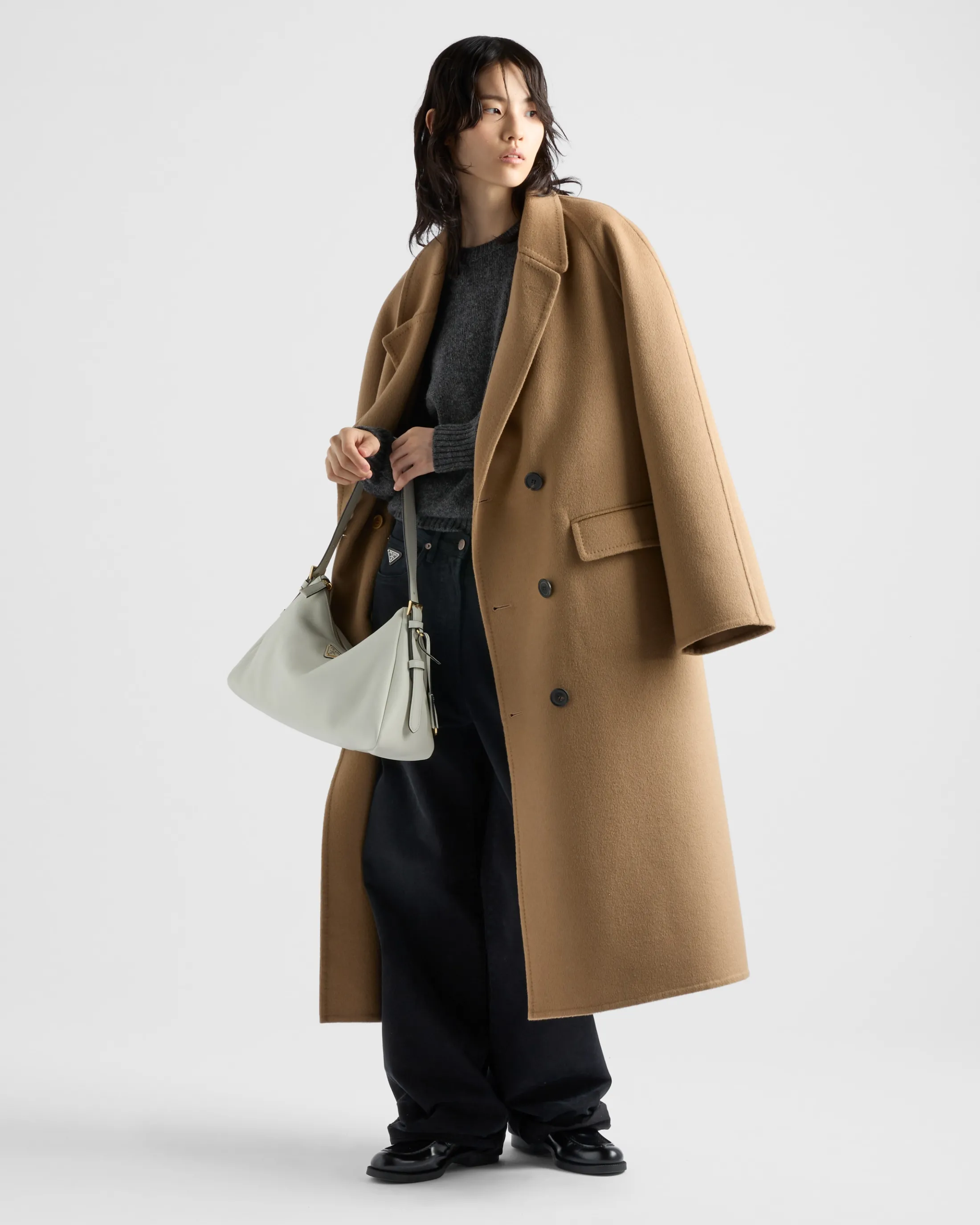 Prada Double-breasted cashgora coat Camelbrown Sale