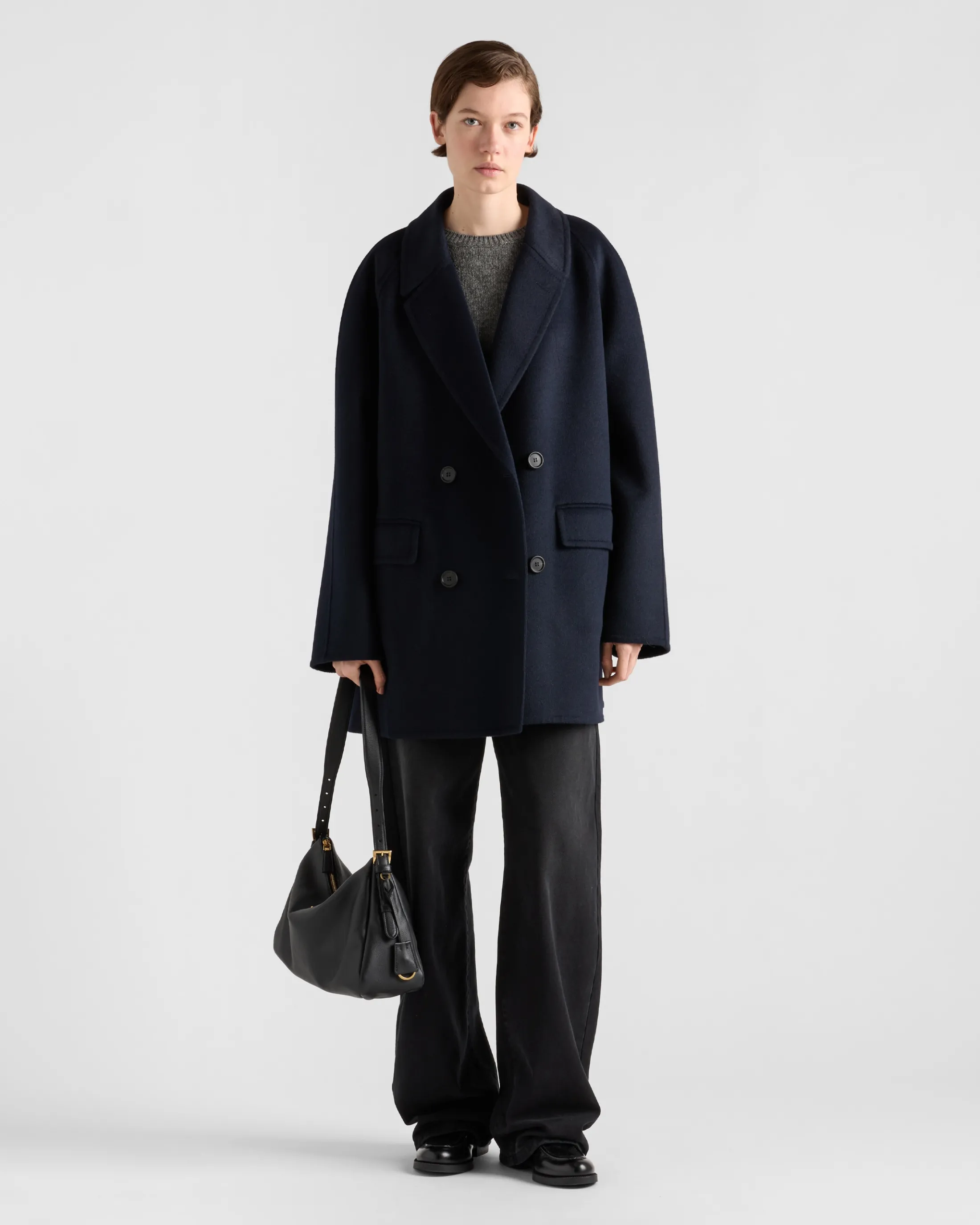 Prada Double-breasted cashgora coat Navy Cheap