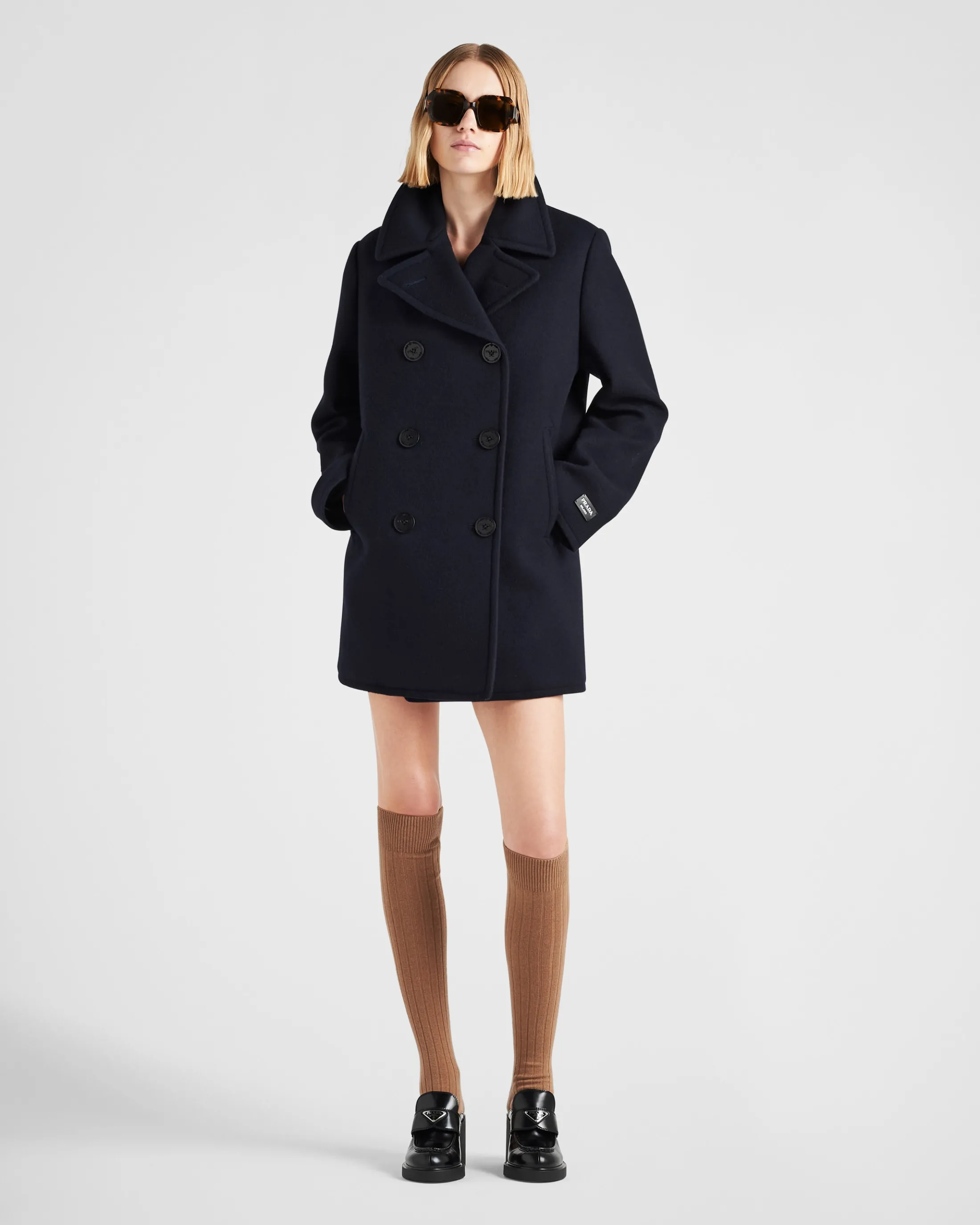 Prada Double-breasted cloth peacoat Navy Best Sale