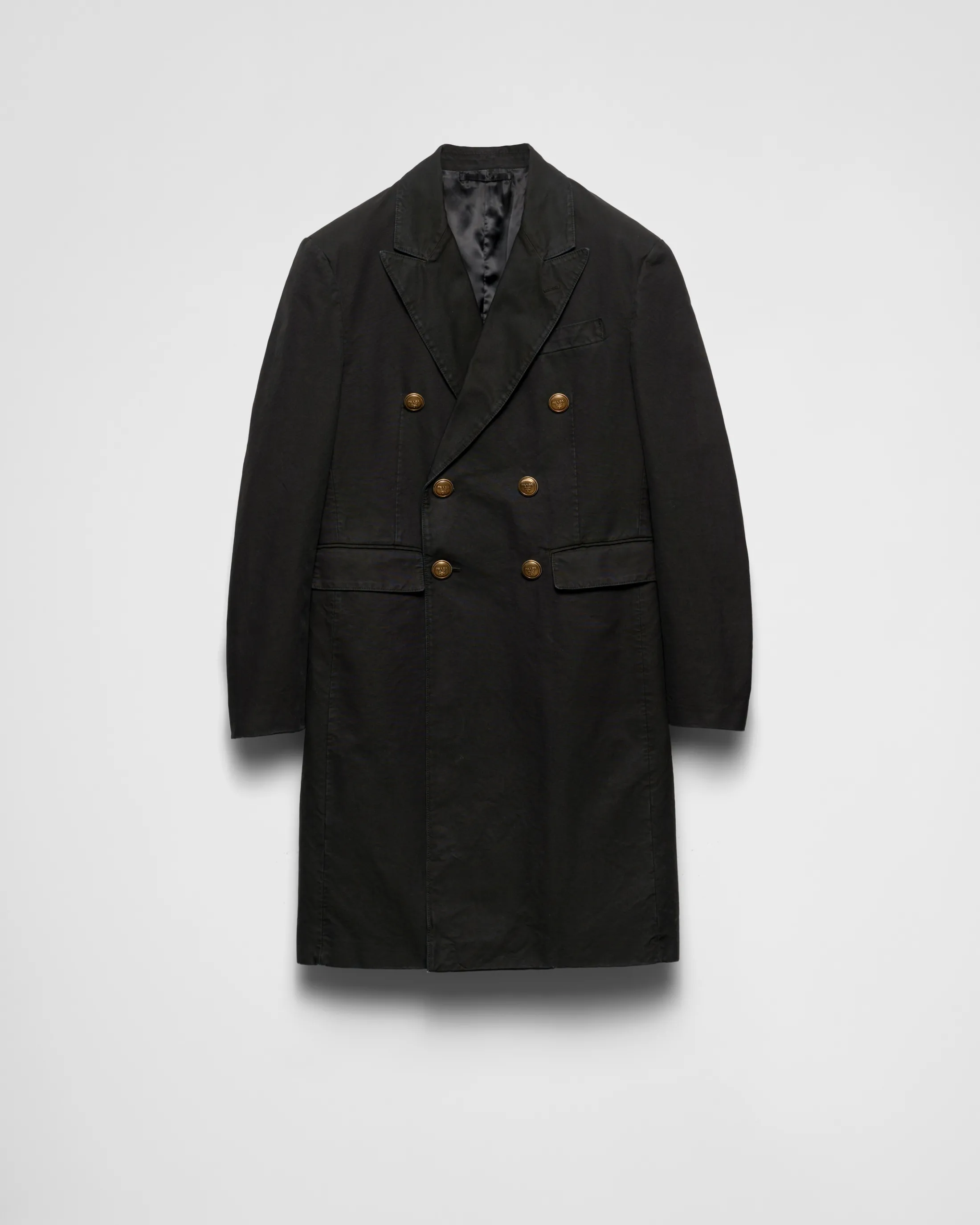 Prada Double-breasted technical cotton coat Black Cheap