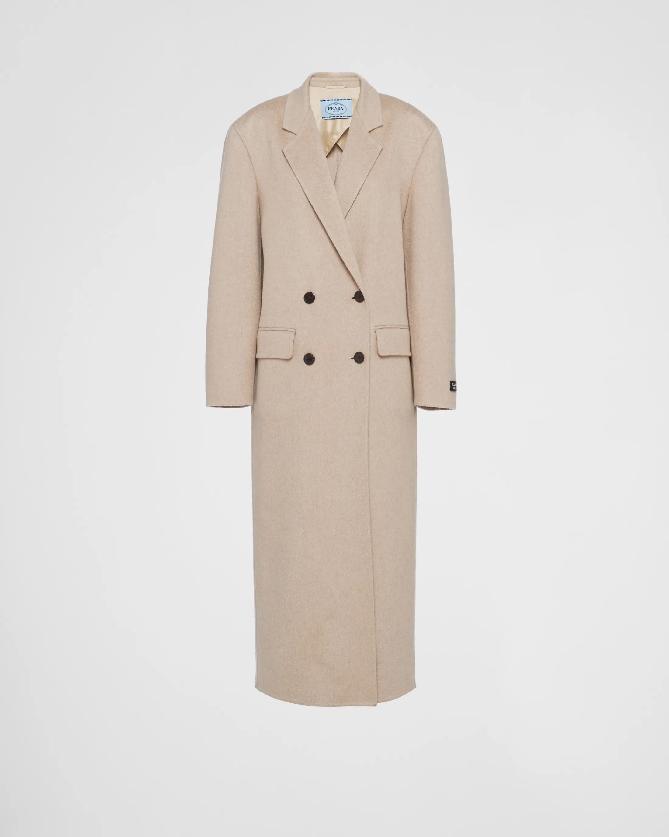 Prada Double-breasted velour cashmere coat Albinowhite Sale