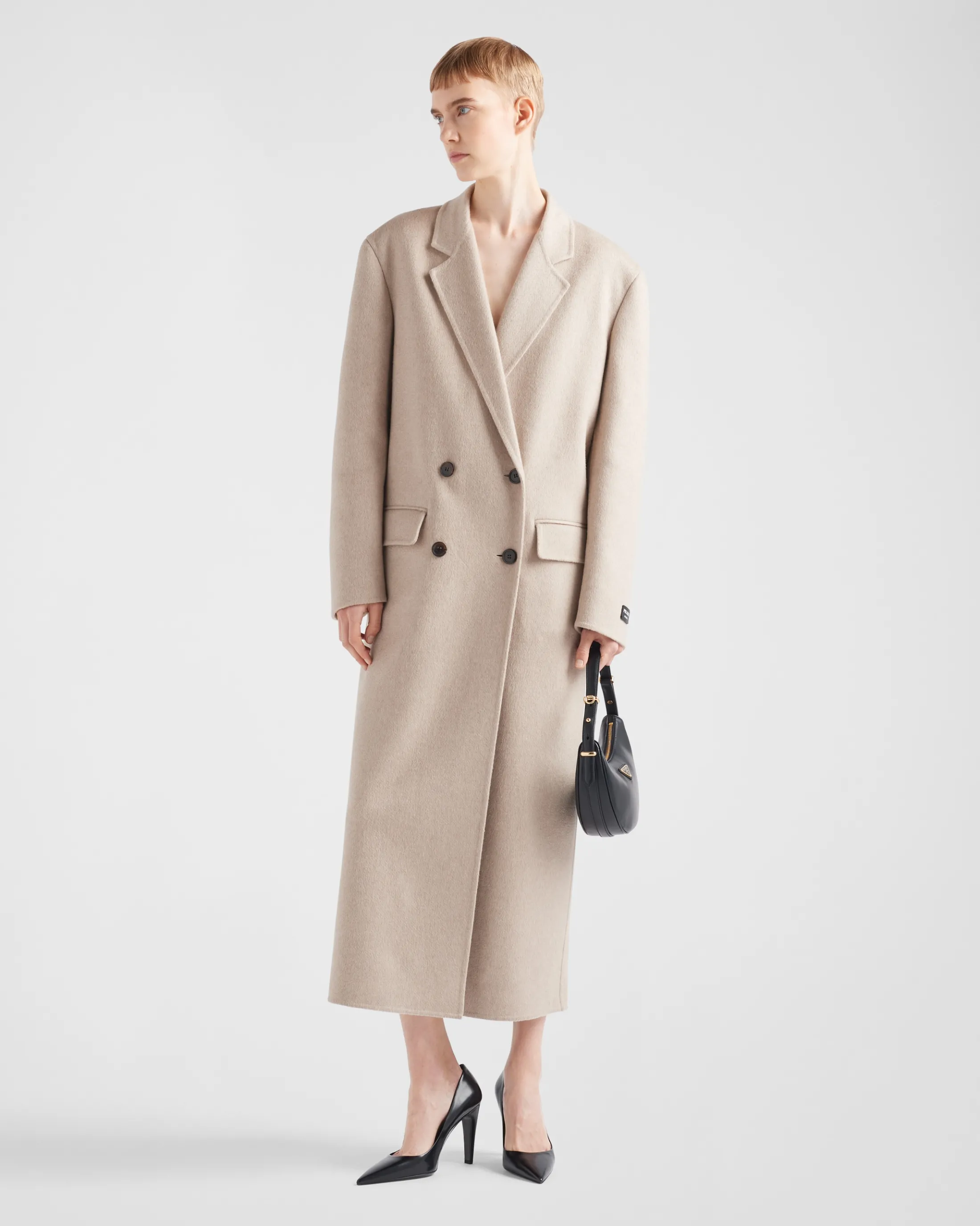 Prada Double-breasted velour cashmere coat Albinowhite Sale