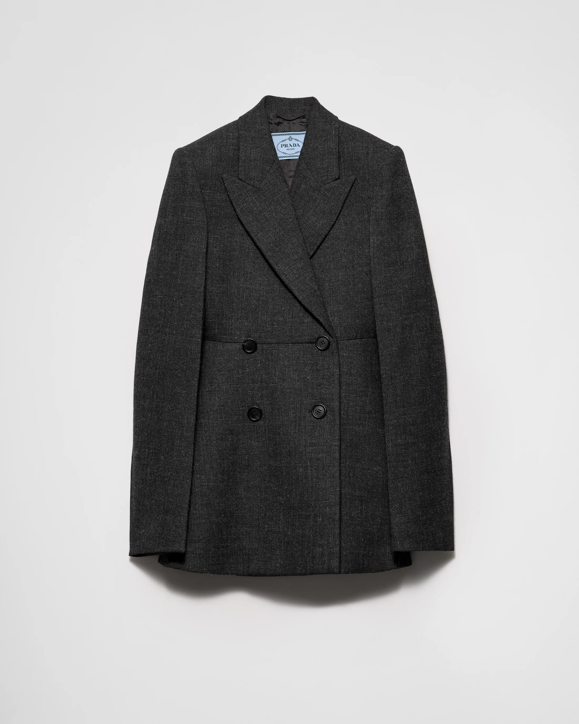 Prada Double-breasted vintage-look rush stitch jacket Anthracitegray Flash Sale