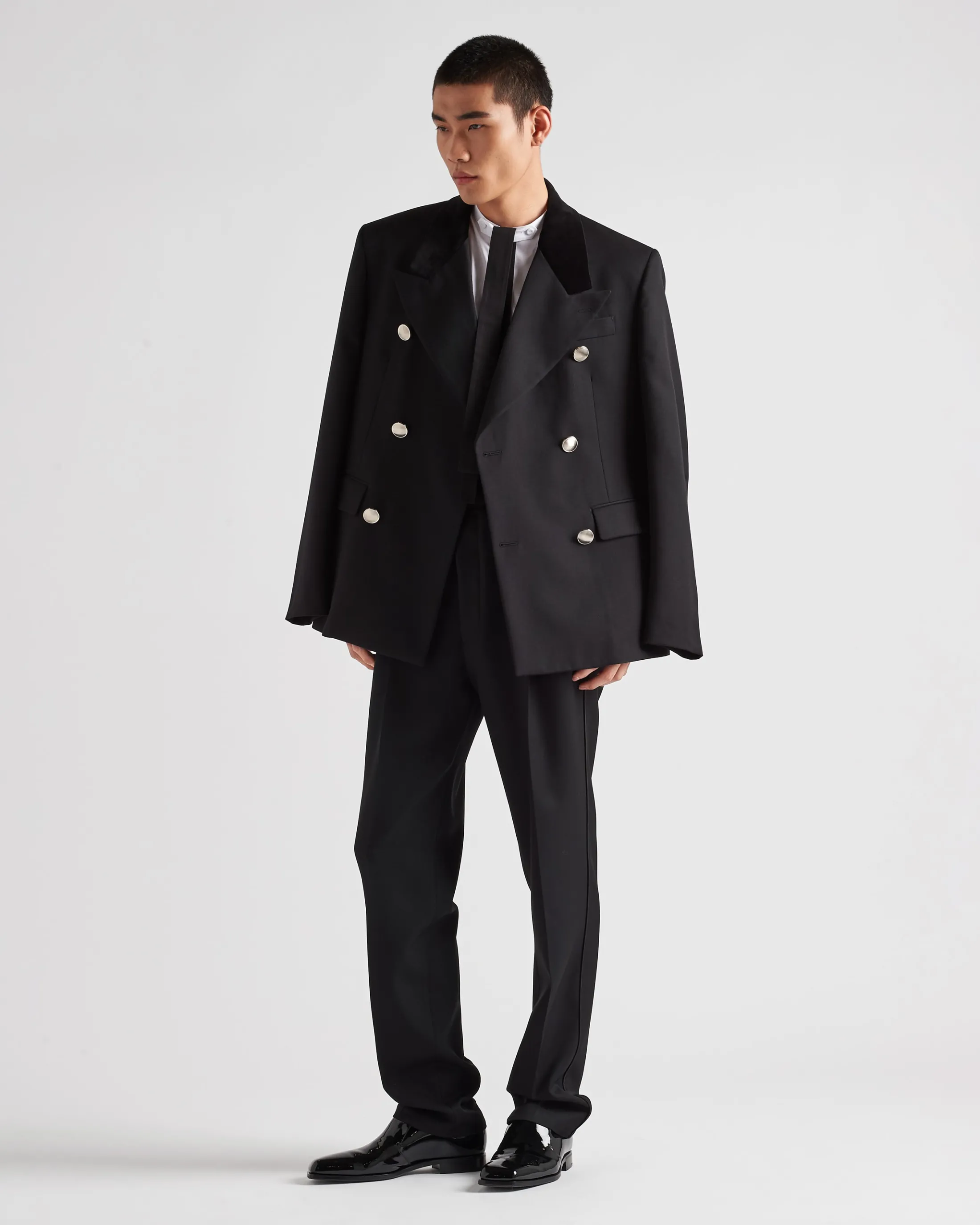 Prada Double-breasted wool jacket Black Outlet