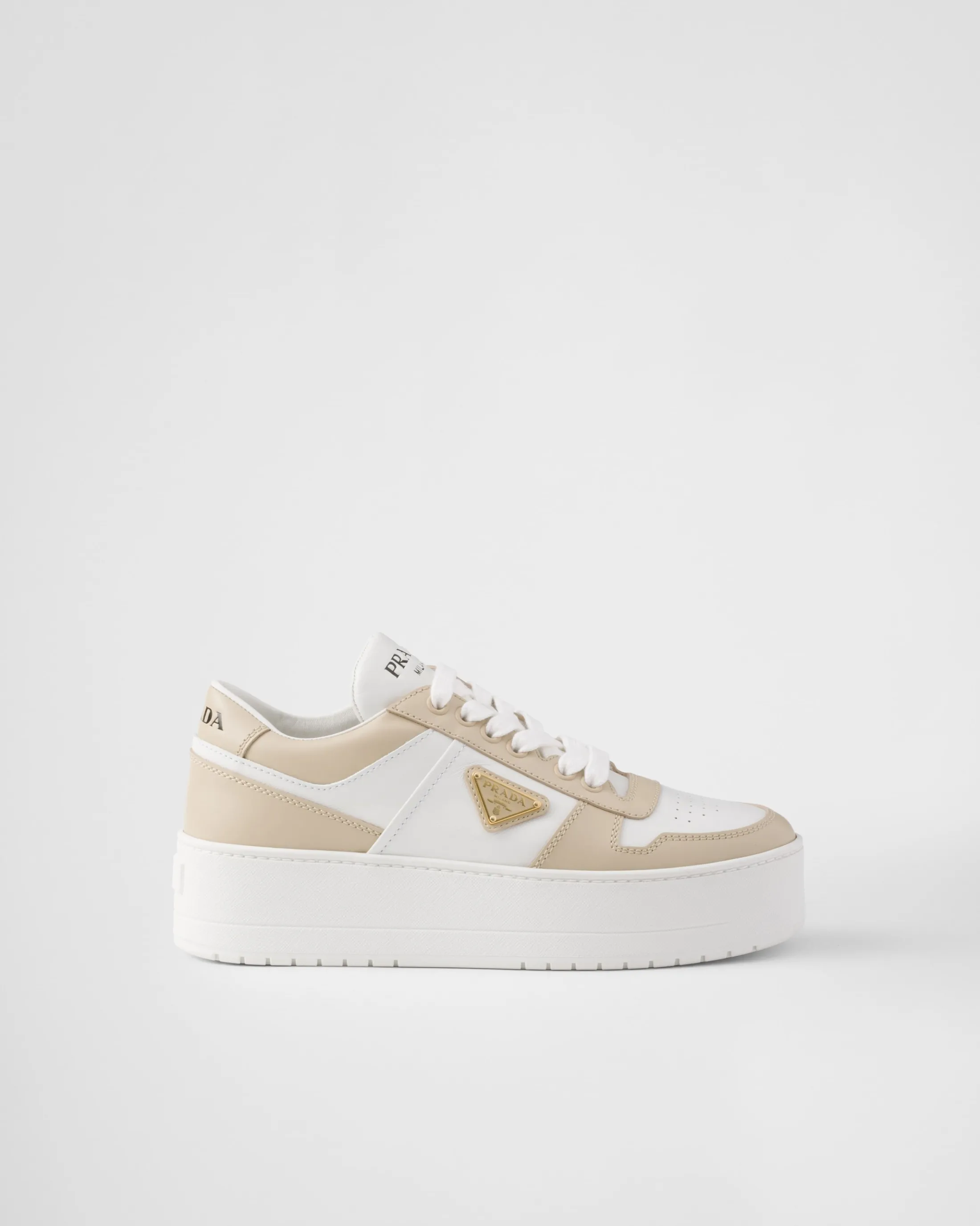 Prada Downtown Bold leather sneakers Desert/white Sale