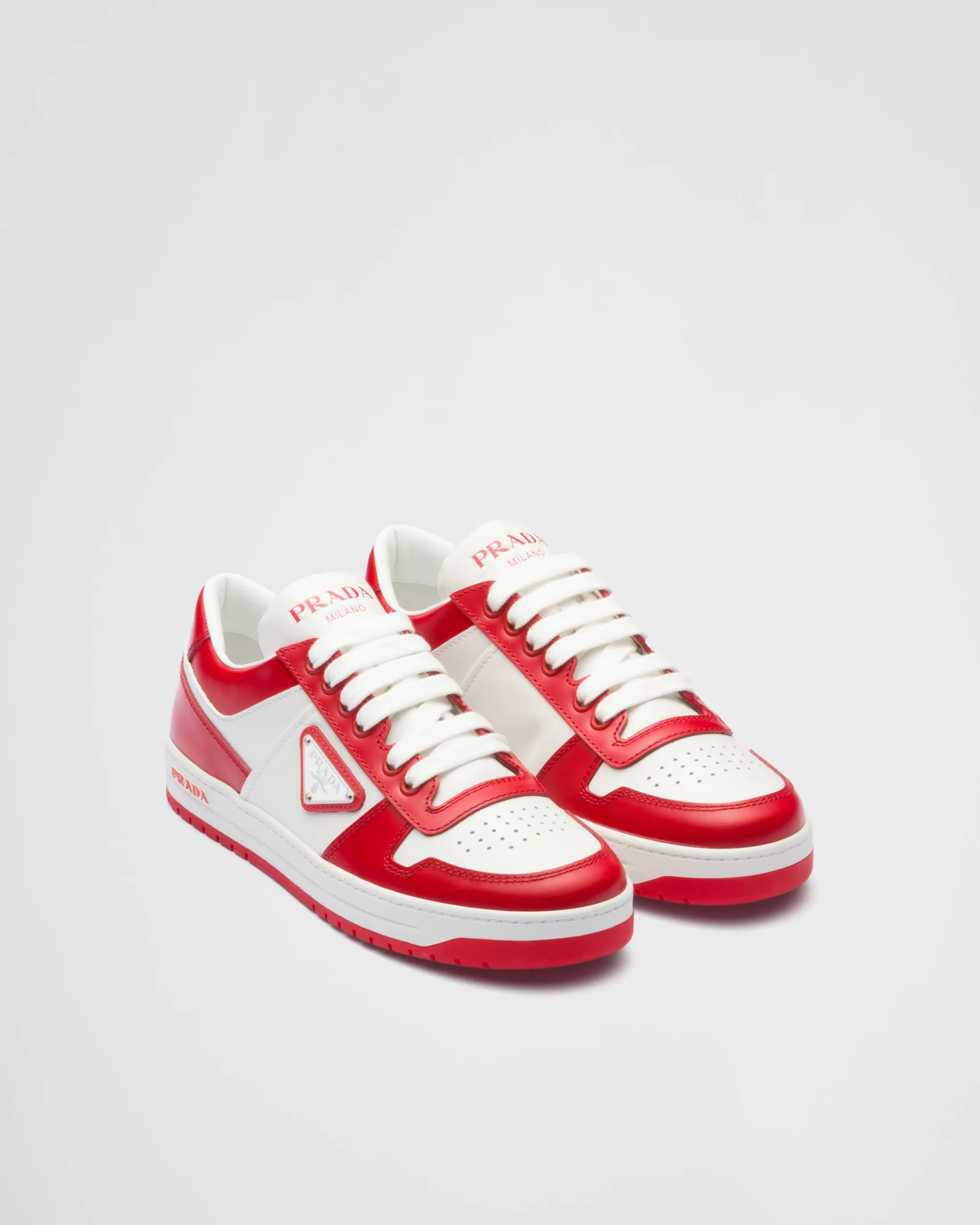 Prada Downtown leather sneakers White/lacquerred Clearance