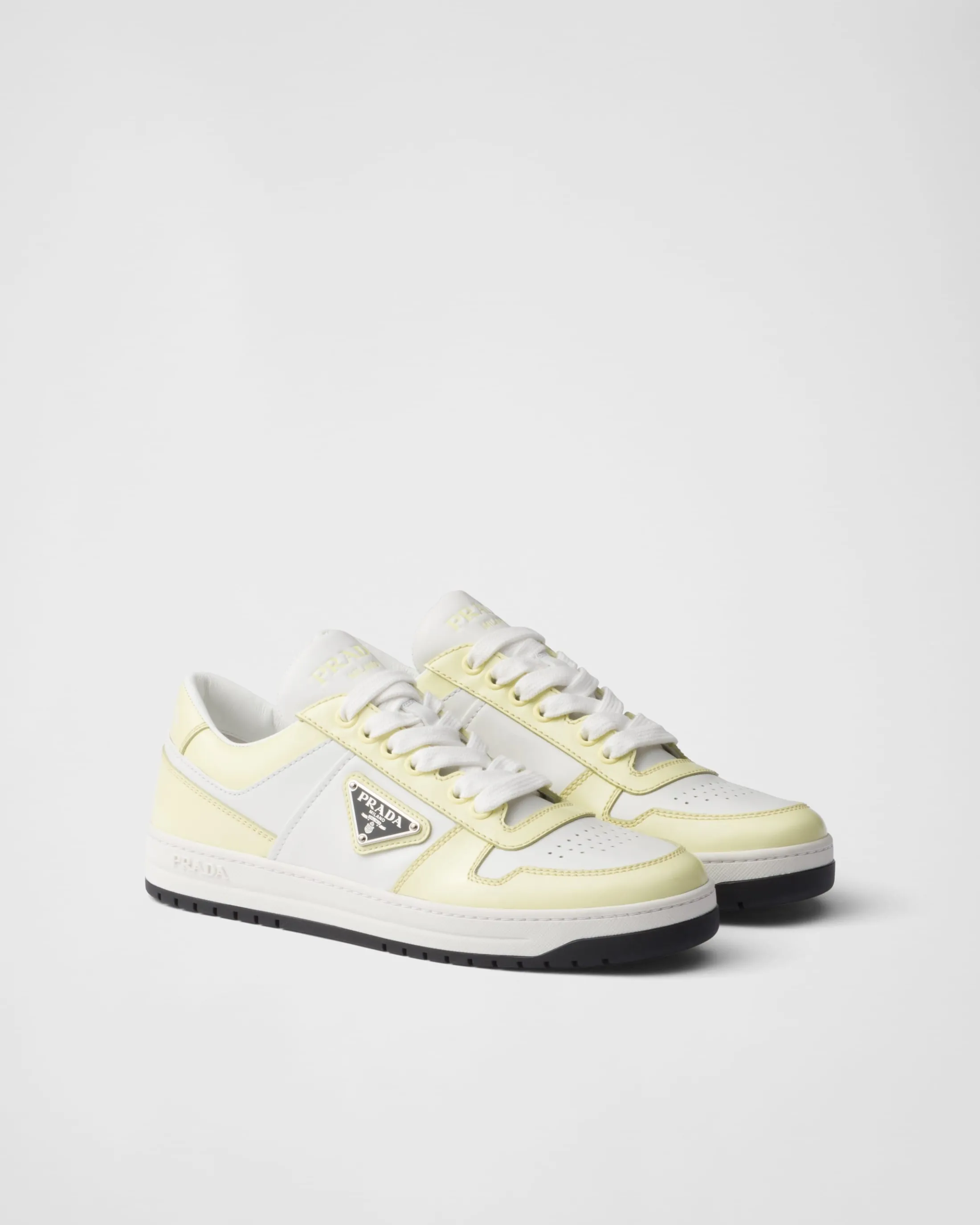 Prada Downtown leather sneakers White/daffodilyellow Flash Sale