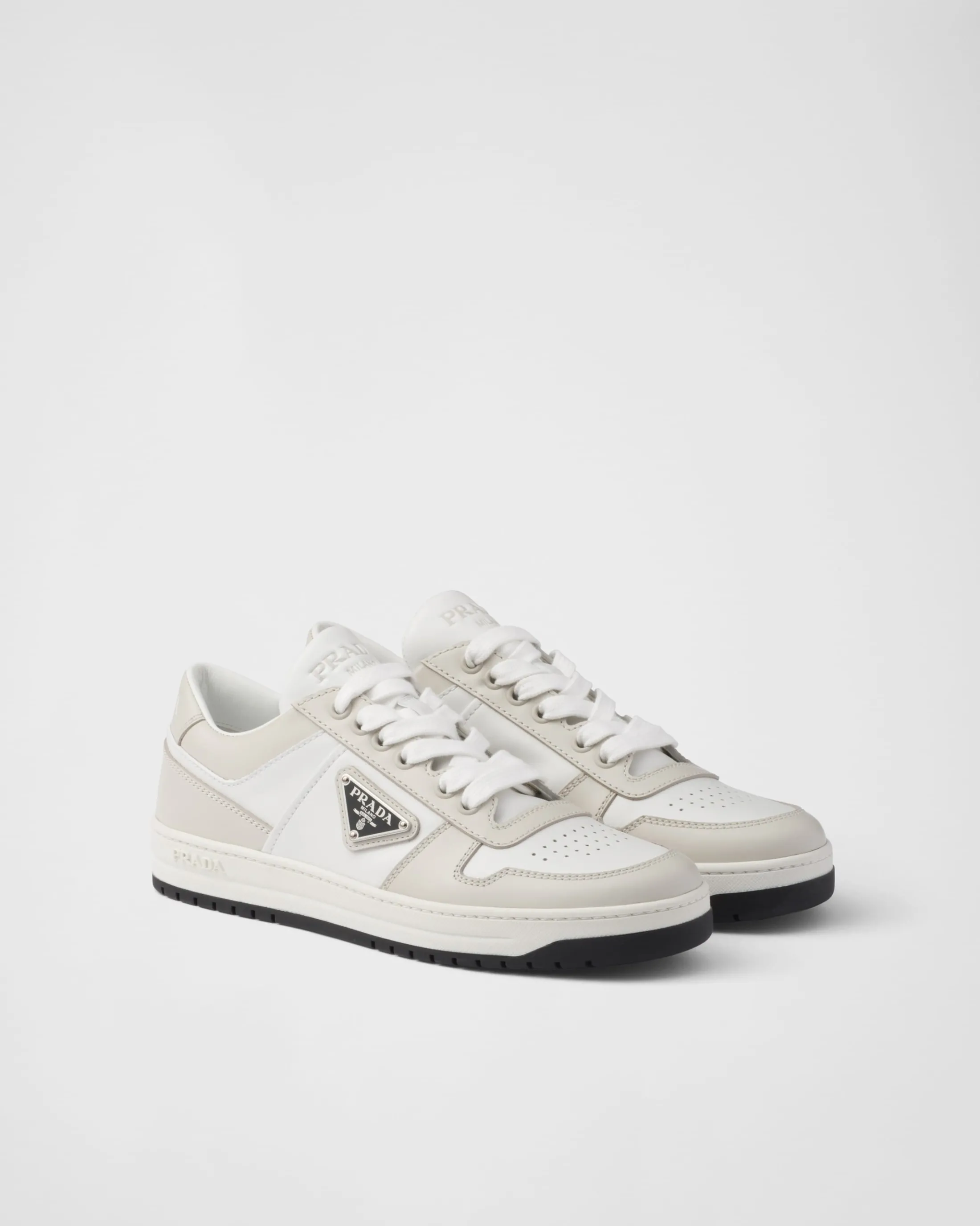 Prada Downtown leather sneakers White/dustygray Discount