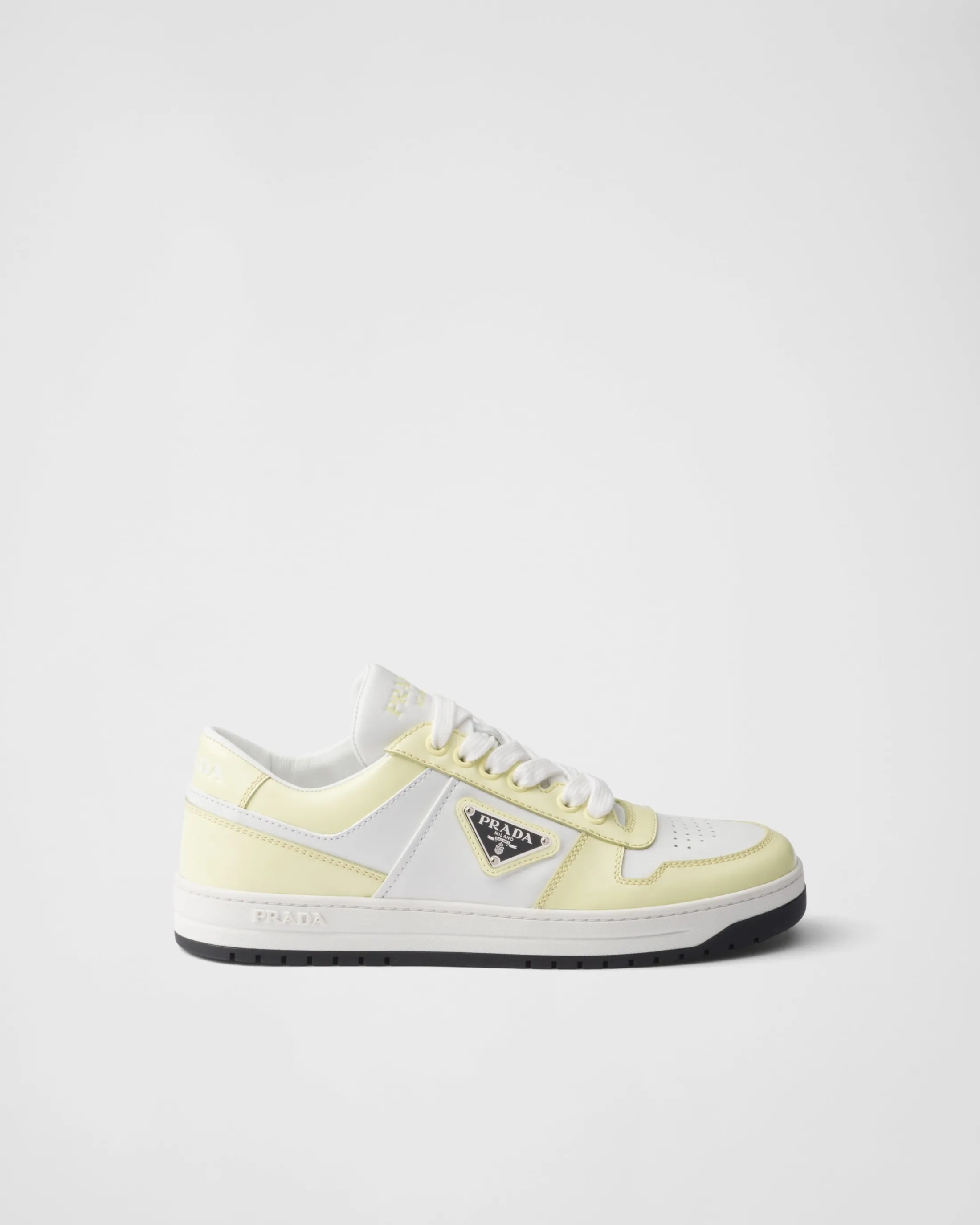 Prada Downtown leather sneakers White/daffodilyellow Flash Sale