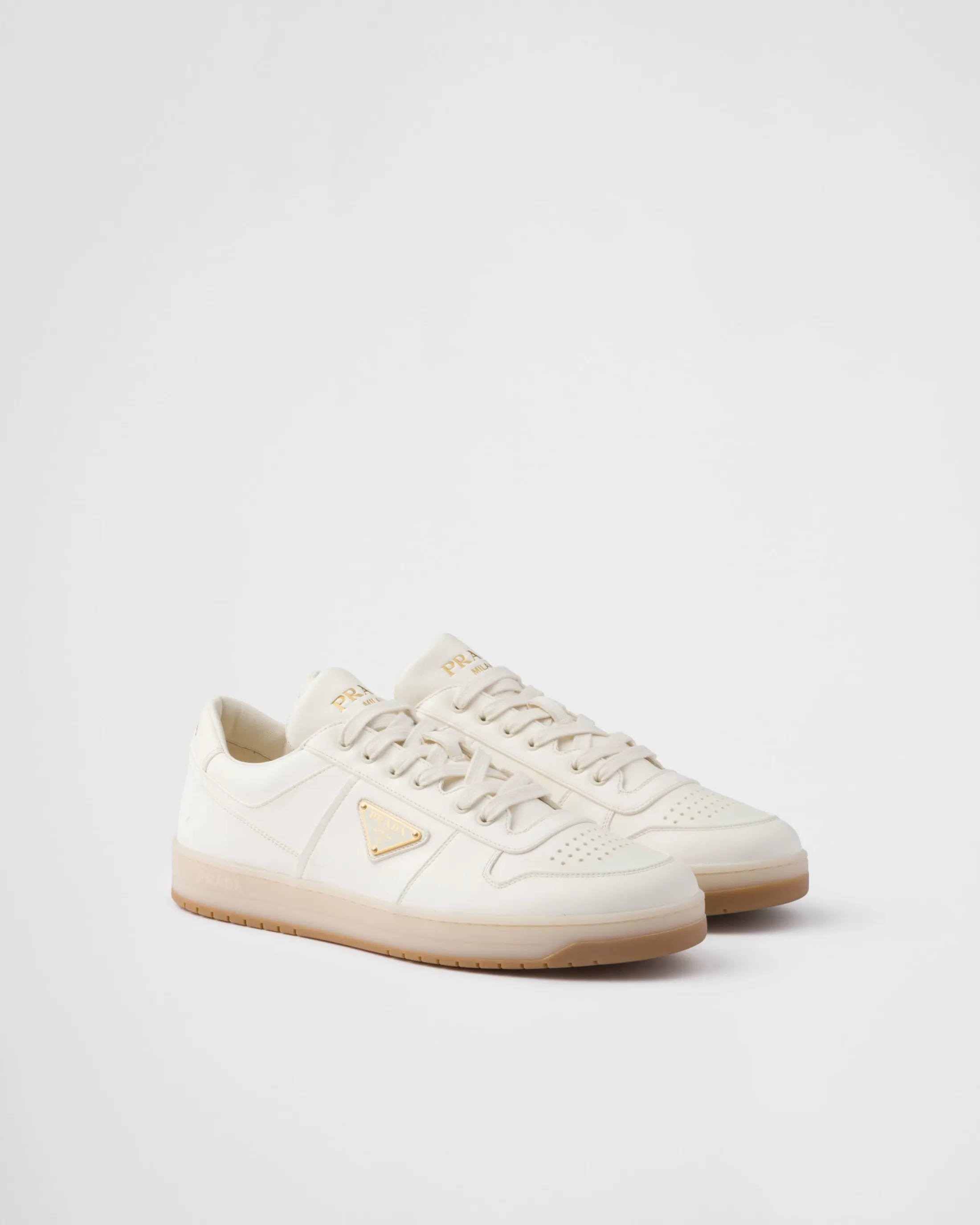 Prada Downtown nappa leather sneakers Ivory Outlet