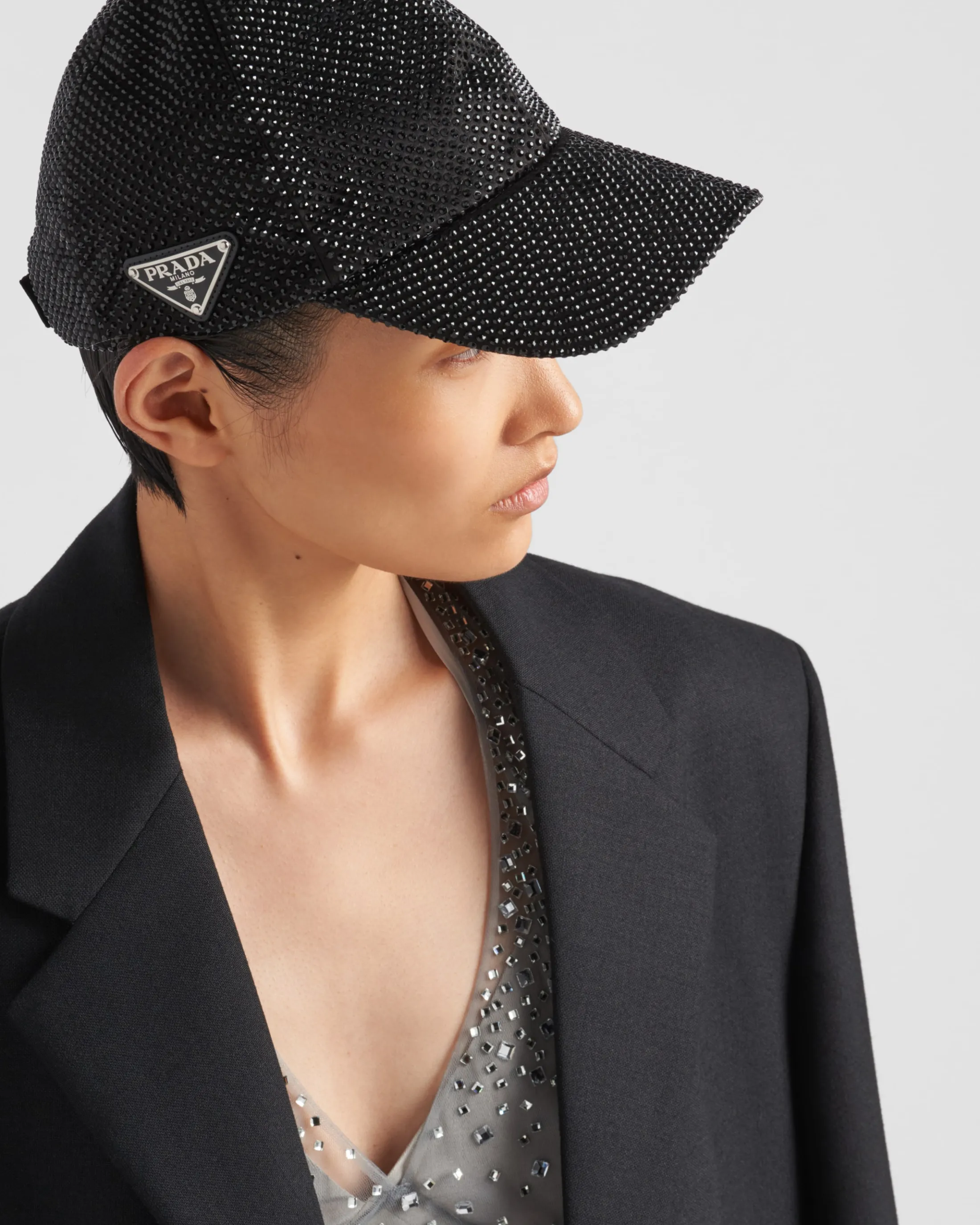 Prada Duchesse baseball cap with crystals Black Store