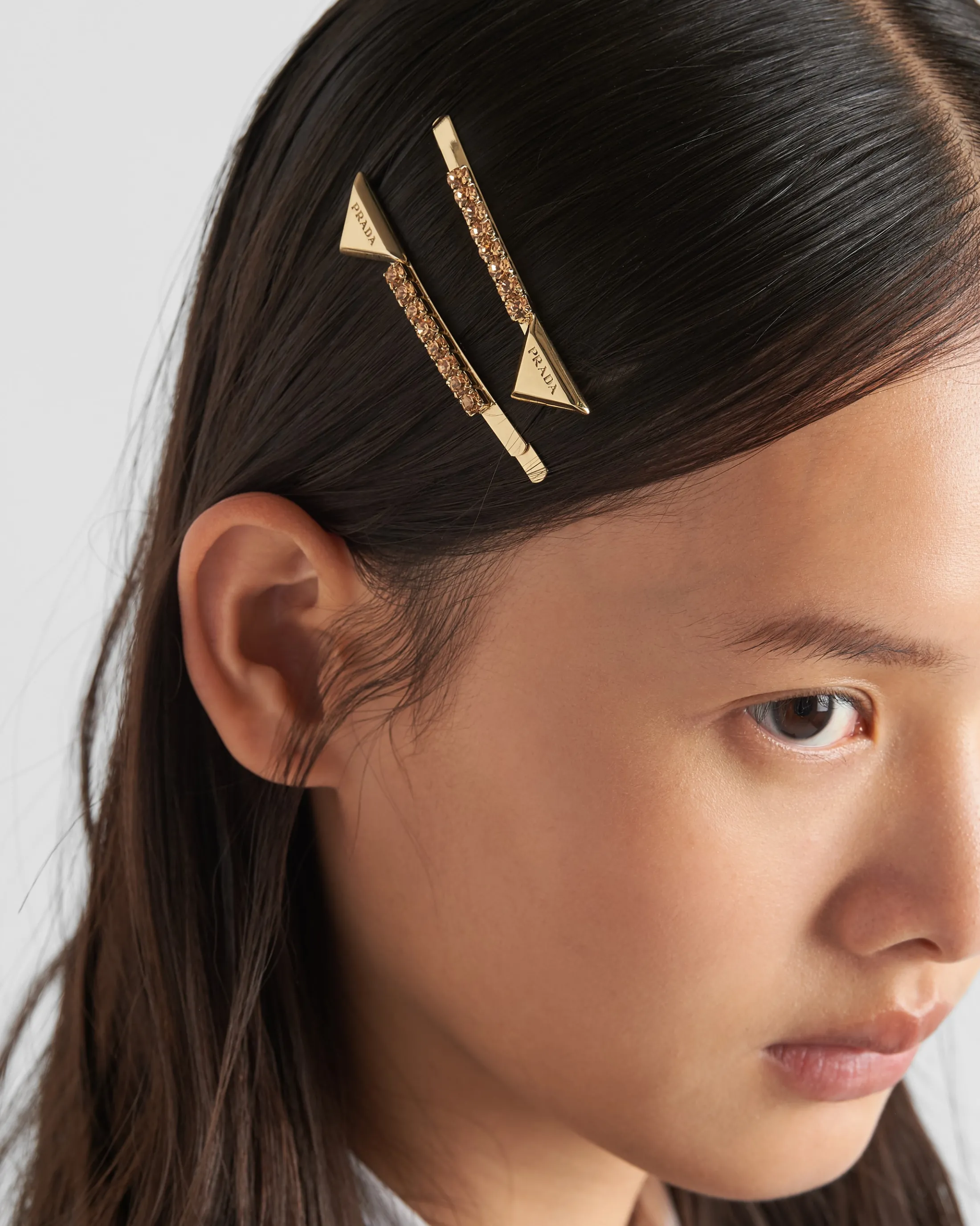 Prada Embellished brass hair clip Gold/topazlight New