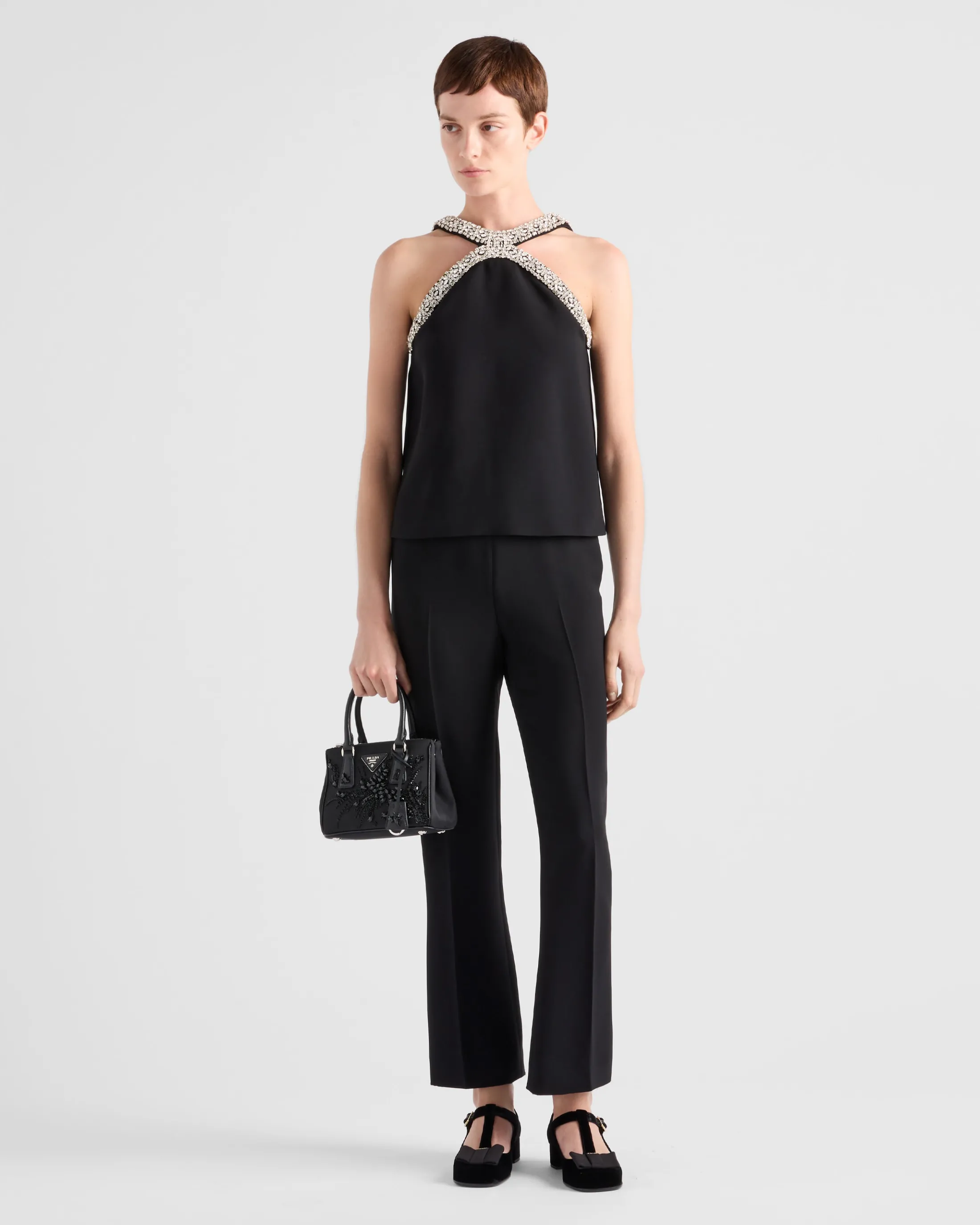 Prada Embroidered cady top Black Store