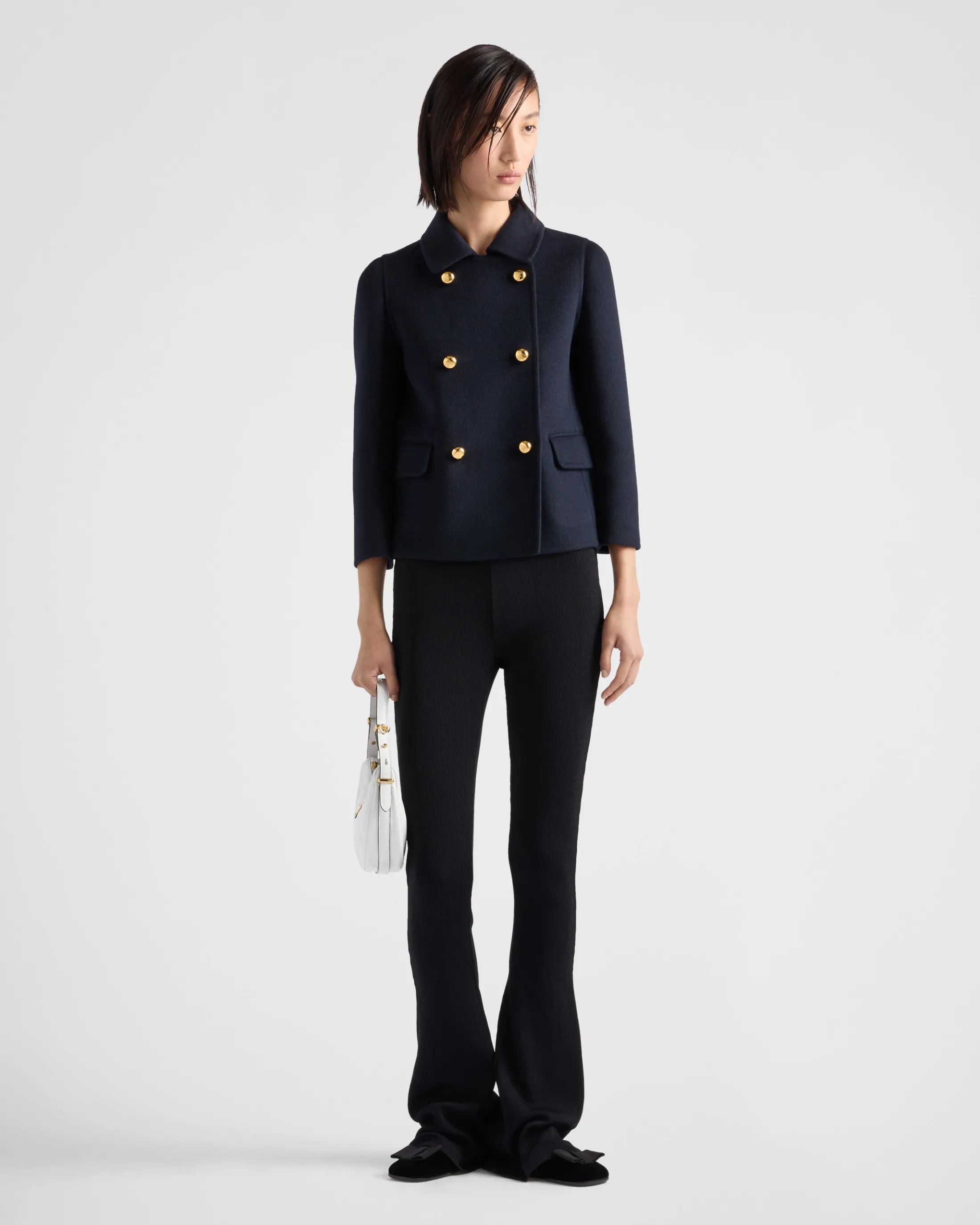 Prada Embroidered cashgora double-breasted jacket Navy Cheap