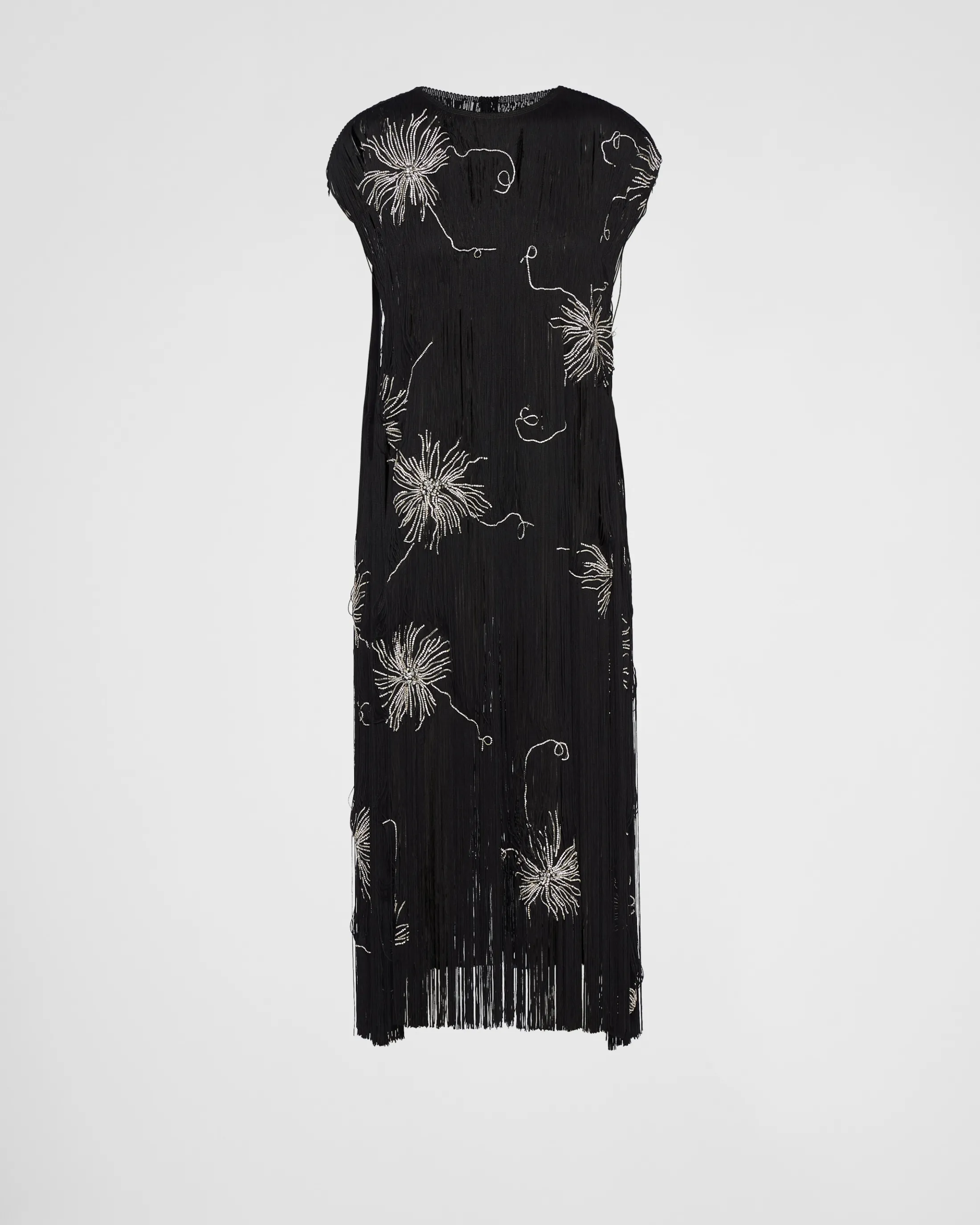 Prada Embroidered dress with fringe Black Sale