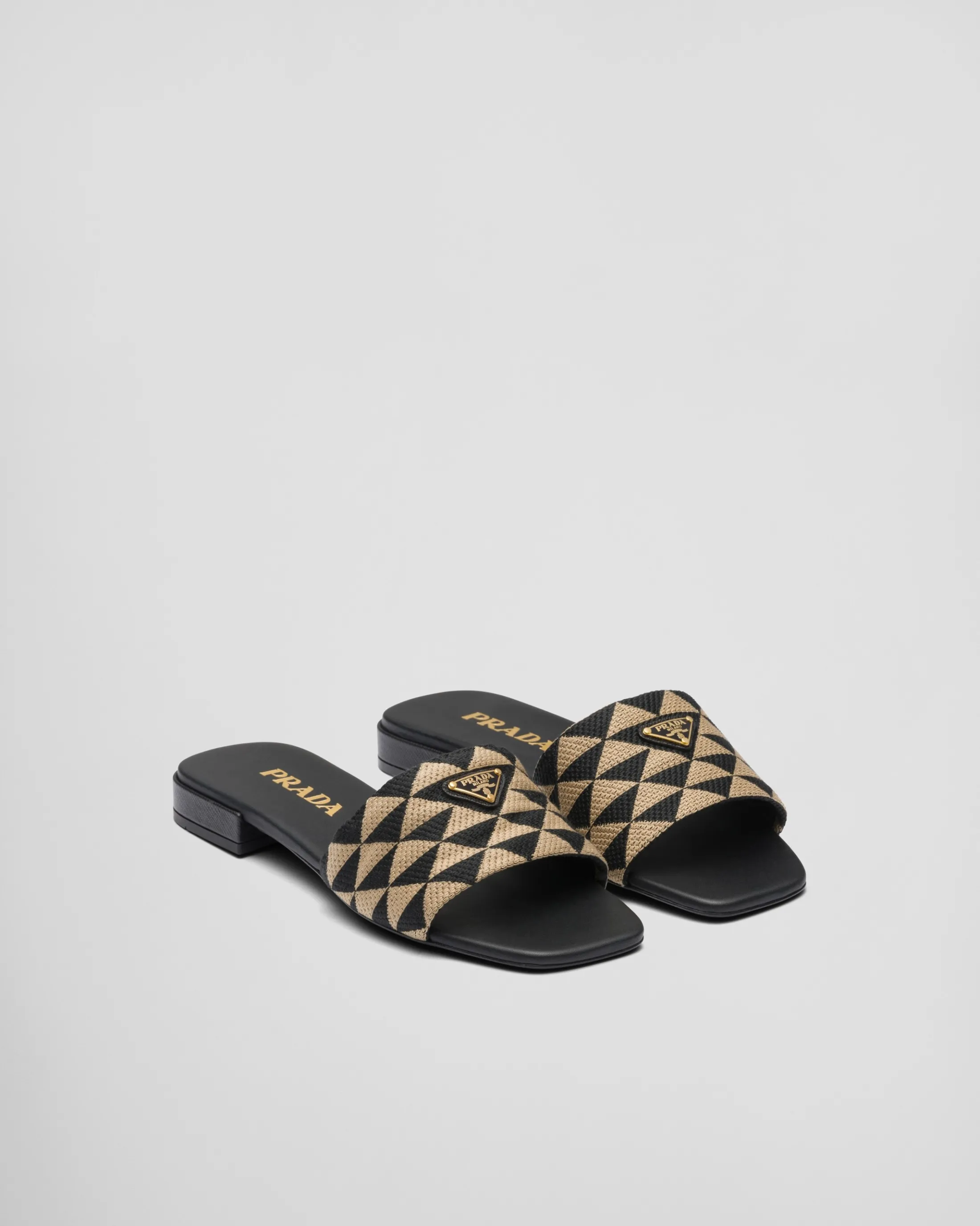 Prada Embroidered fabric slides Black/beige Best Sale