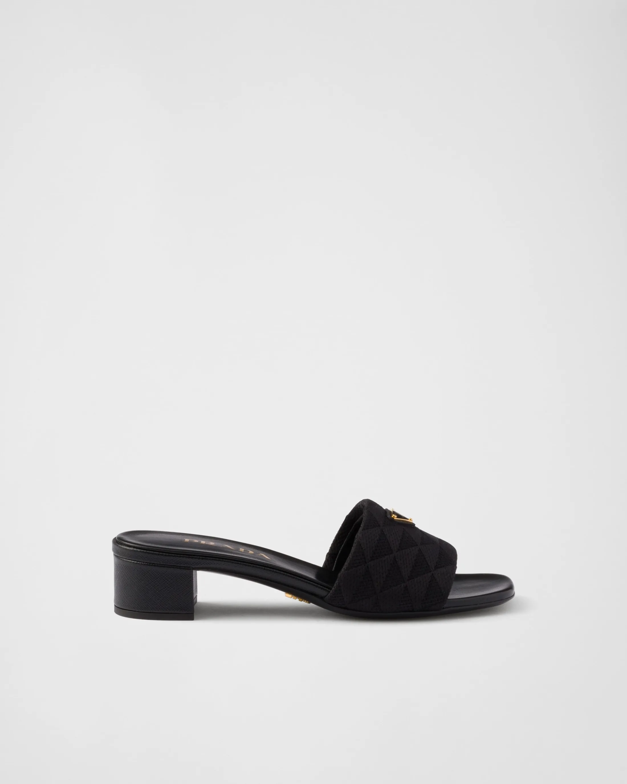 Prada Embroidered fabric slides Black New