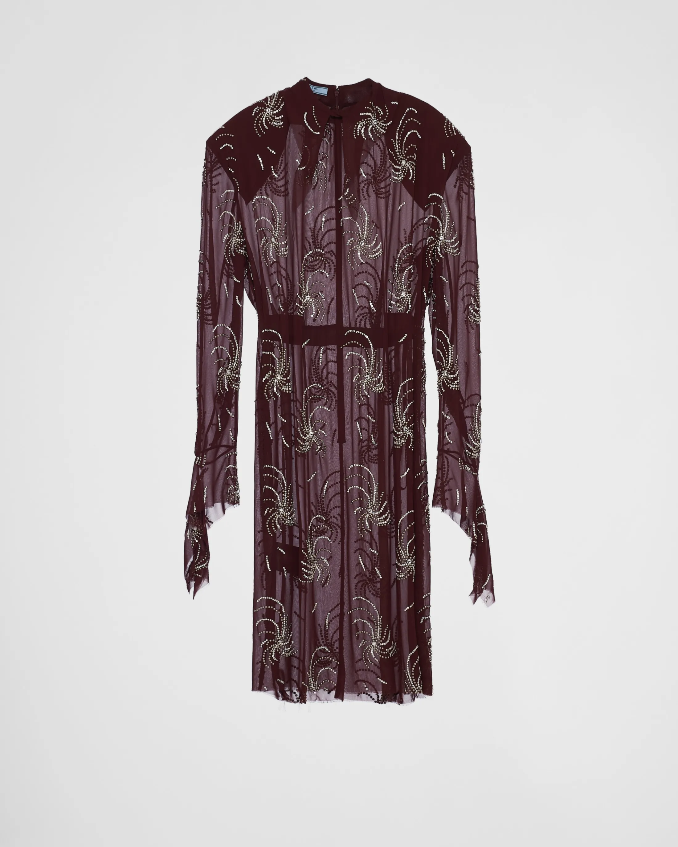 Prada Embroidered georgette dress Burgundy Flash Sale