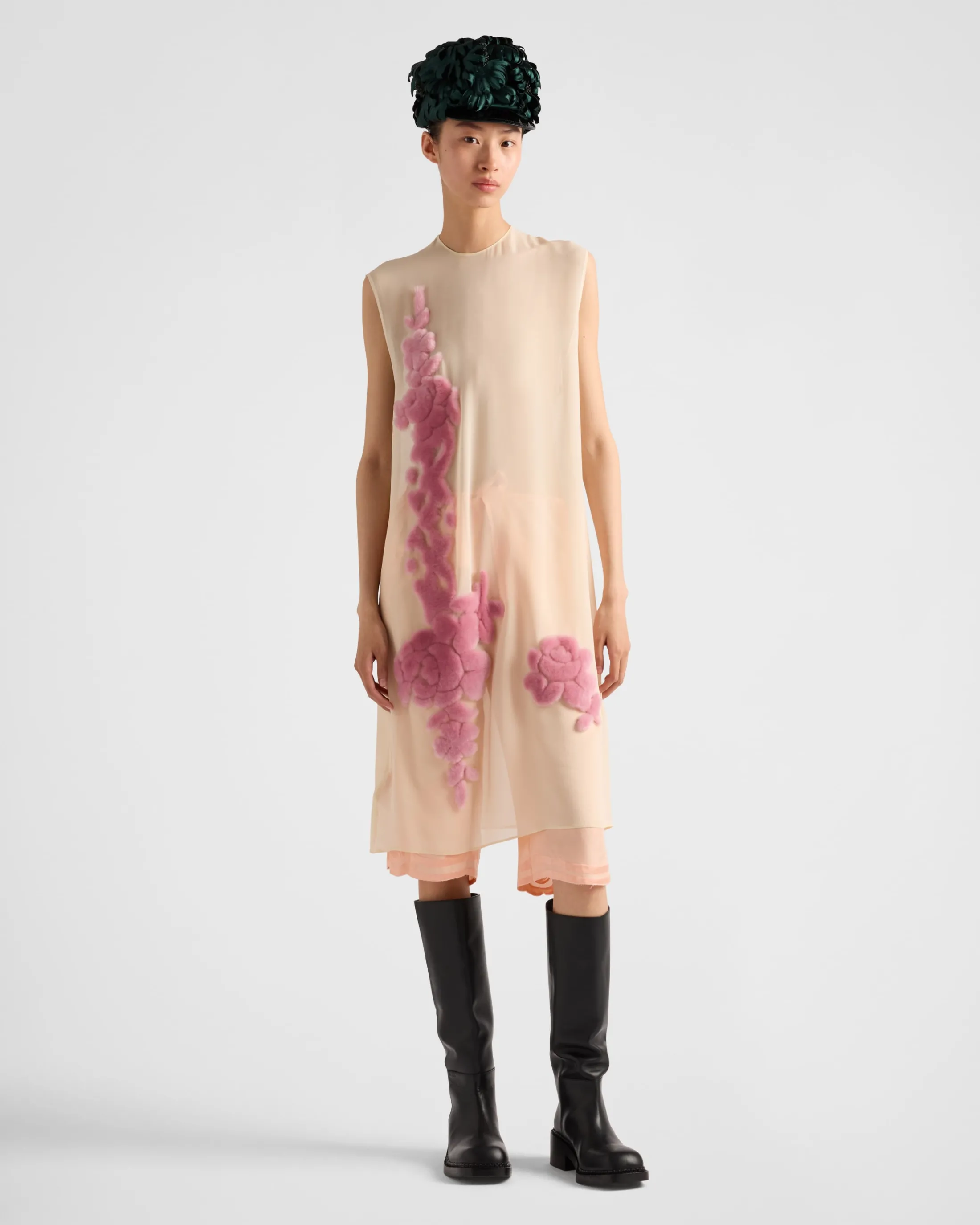 Prada Embroidered georgette dress Begoniapink Discount