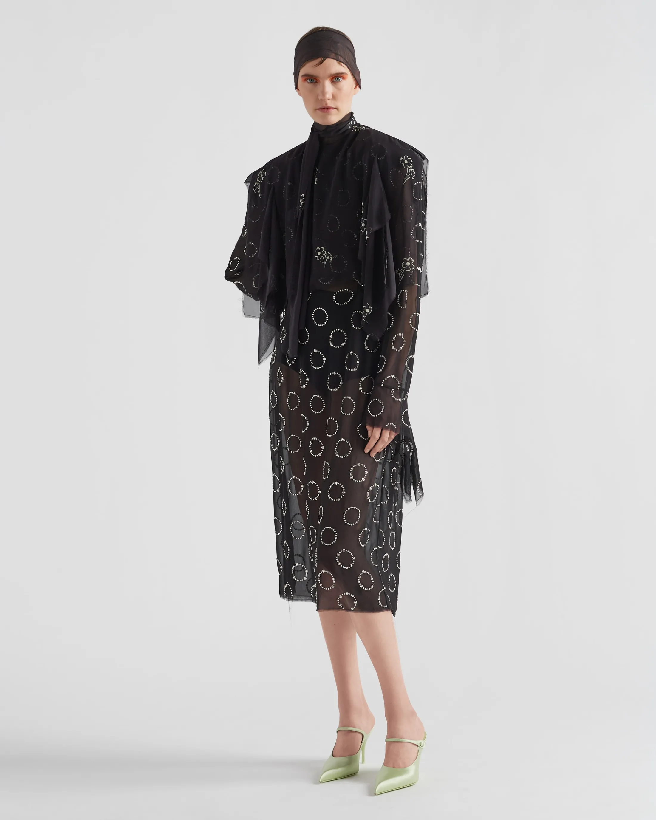 Prada Embroidered georgette dress Black Hot