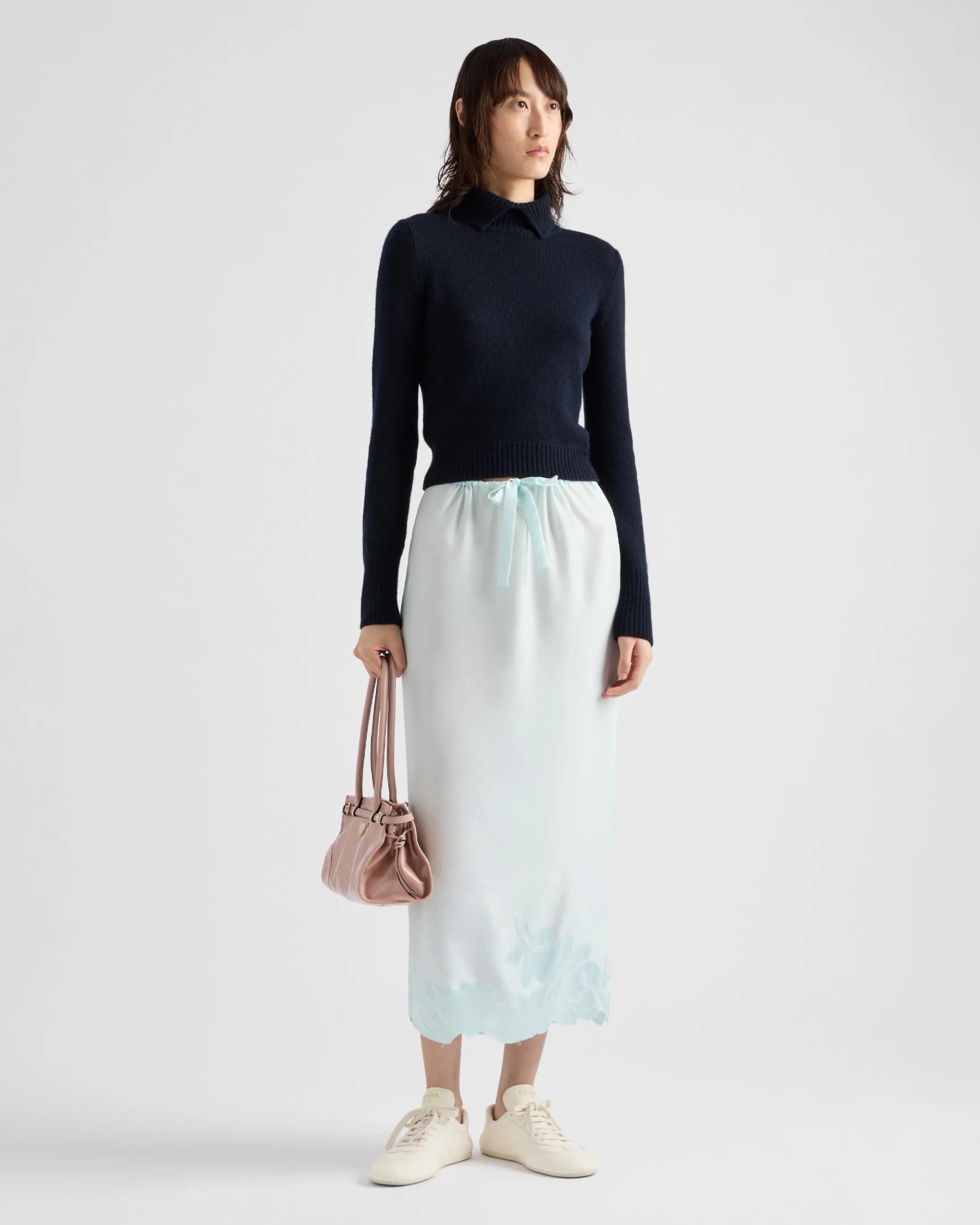 Prada Embroidered habutai silk midi-skirt Chlorophyllgreen Hot