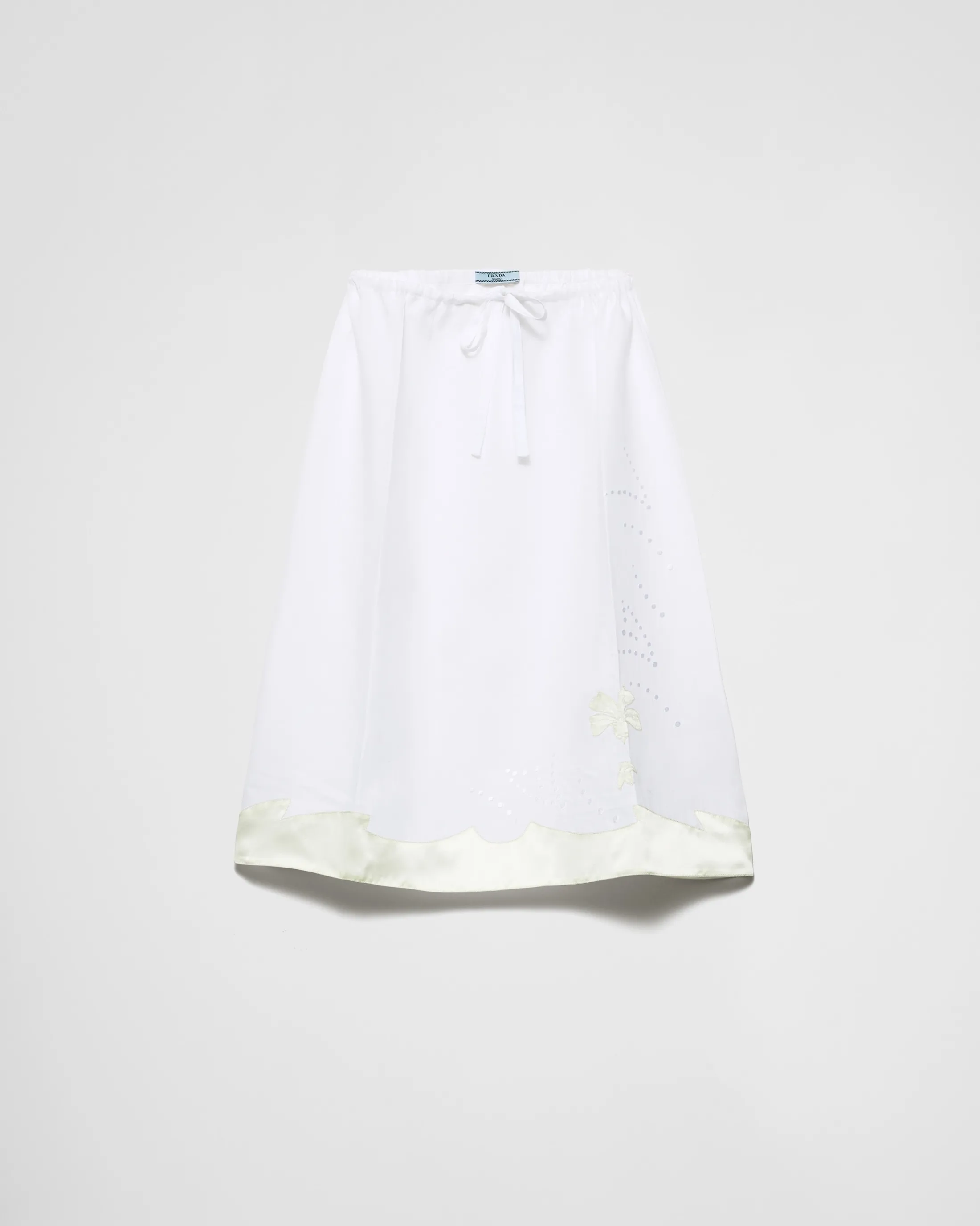 Prada Embroidered linen skirt White/aqua Flash Sale