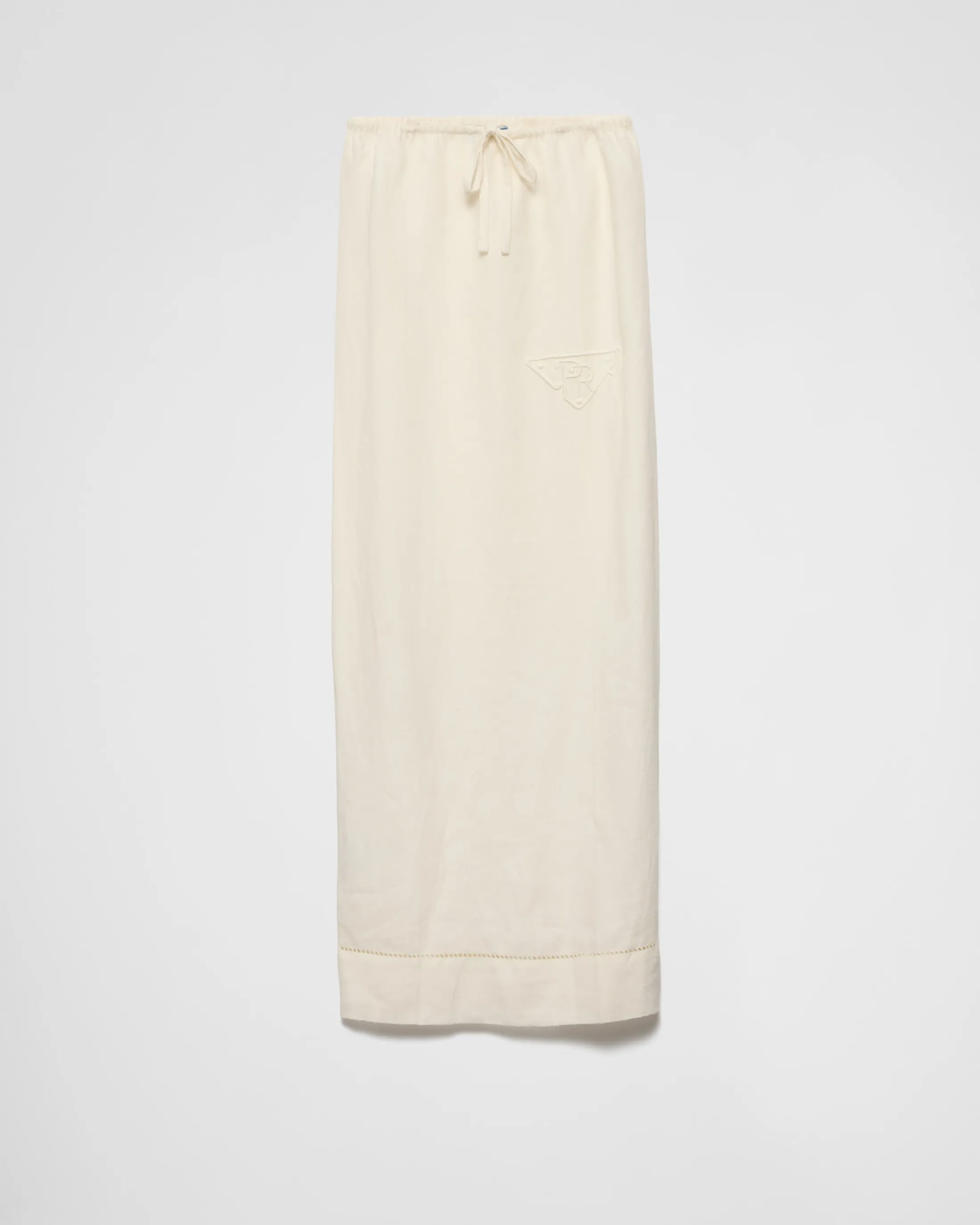 Prada Embroidered linen skirt Ivory Outlet