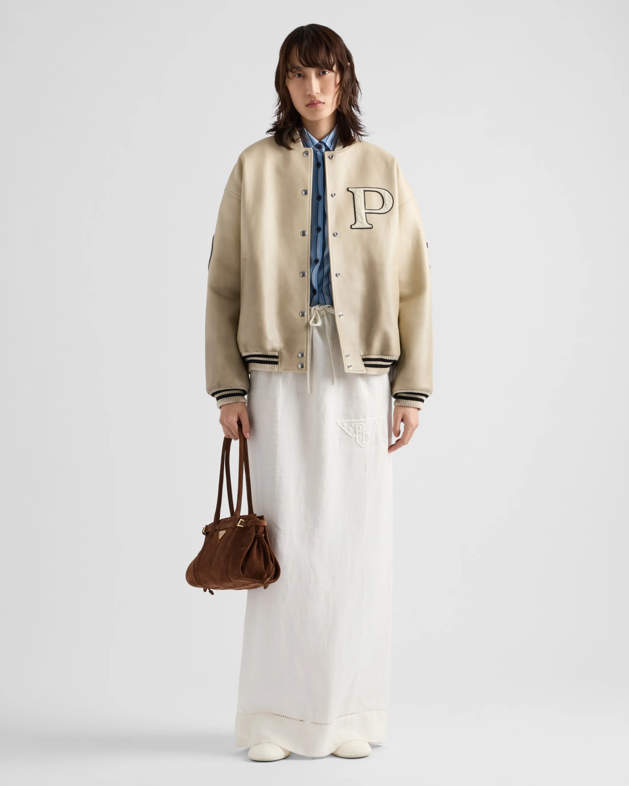 Prada Embroidered linen skirt Ivory Outlet