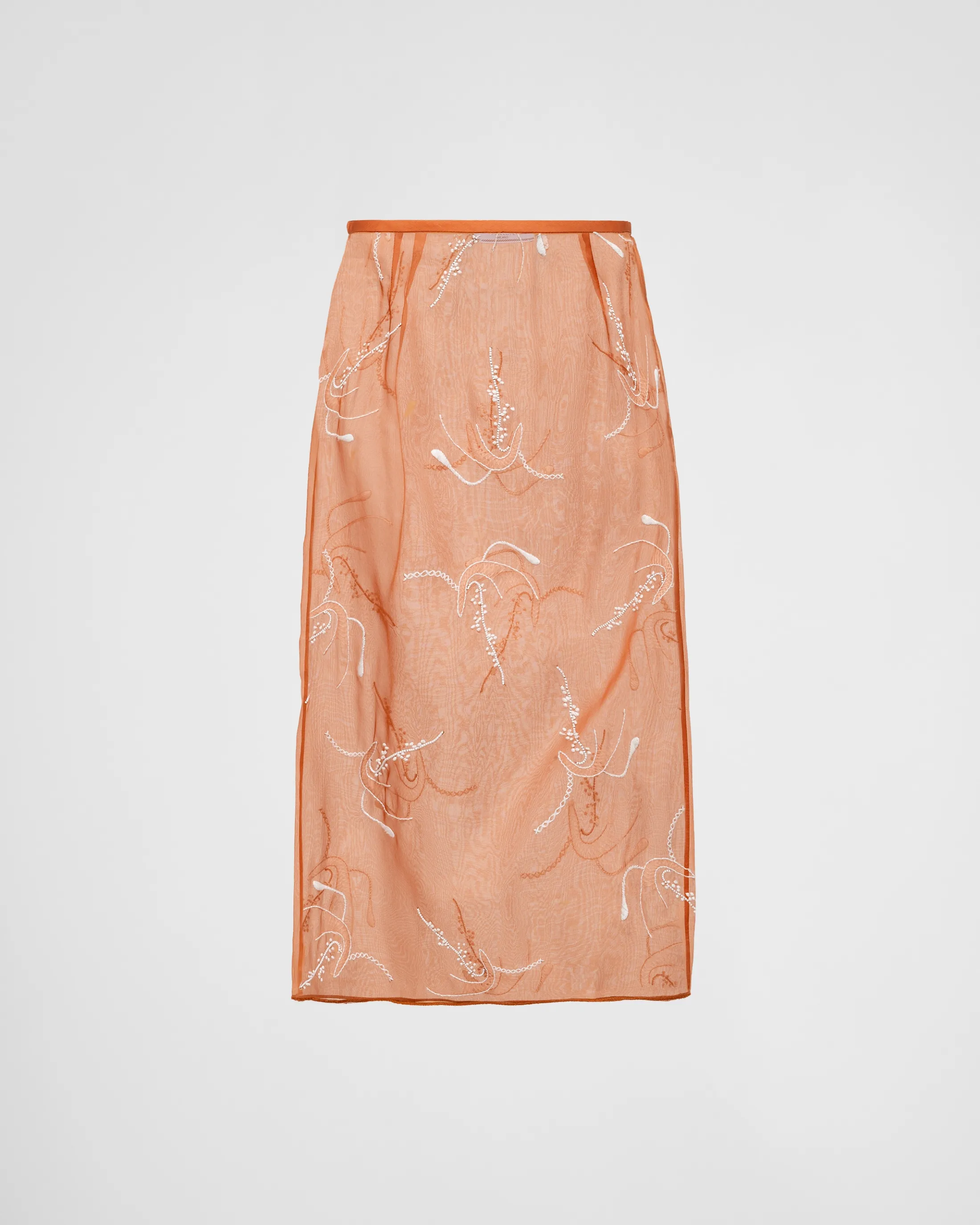 Prada Embroidered organza midi-skirt Rust Best