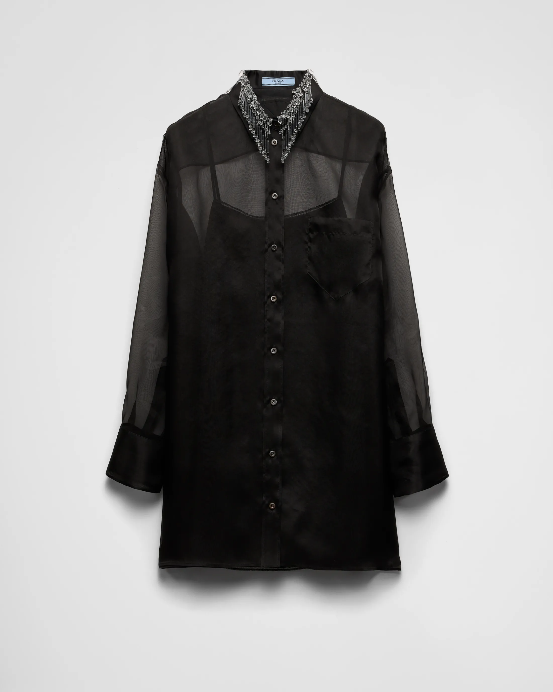 Prada Embroidered organza mini-dress Black Clearance