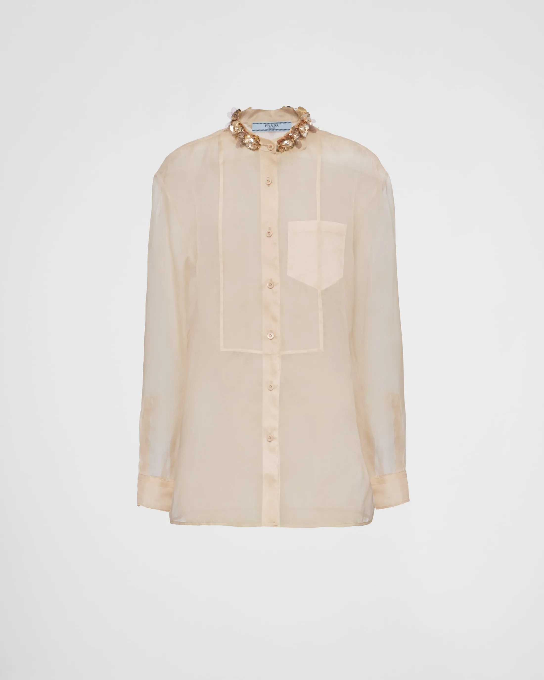 Prada Embroidered organza shirt Desertbeige Fashion