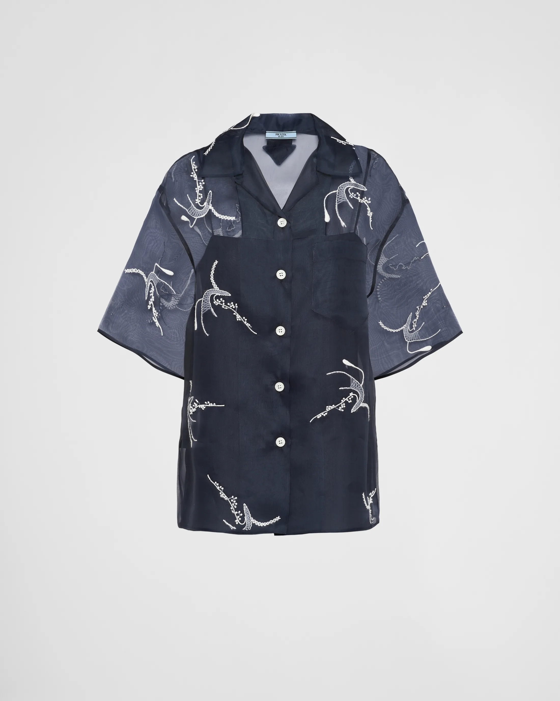 Prada Embroidered organza shirt Inkblue Cheap