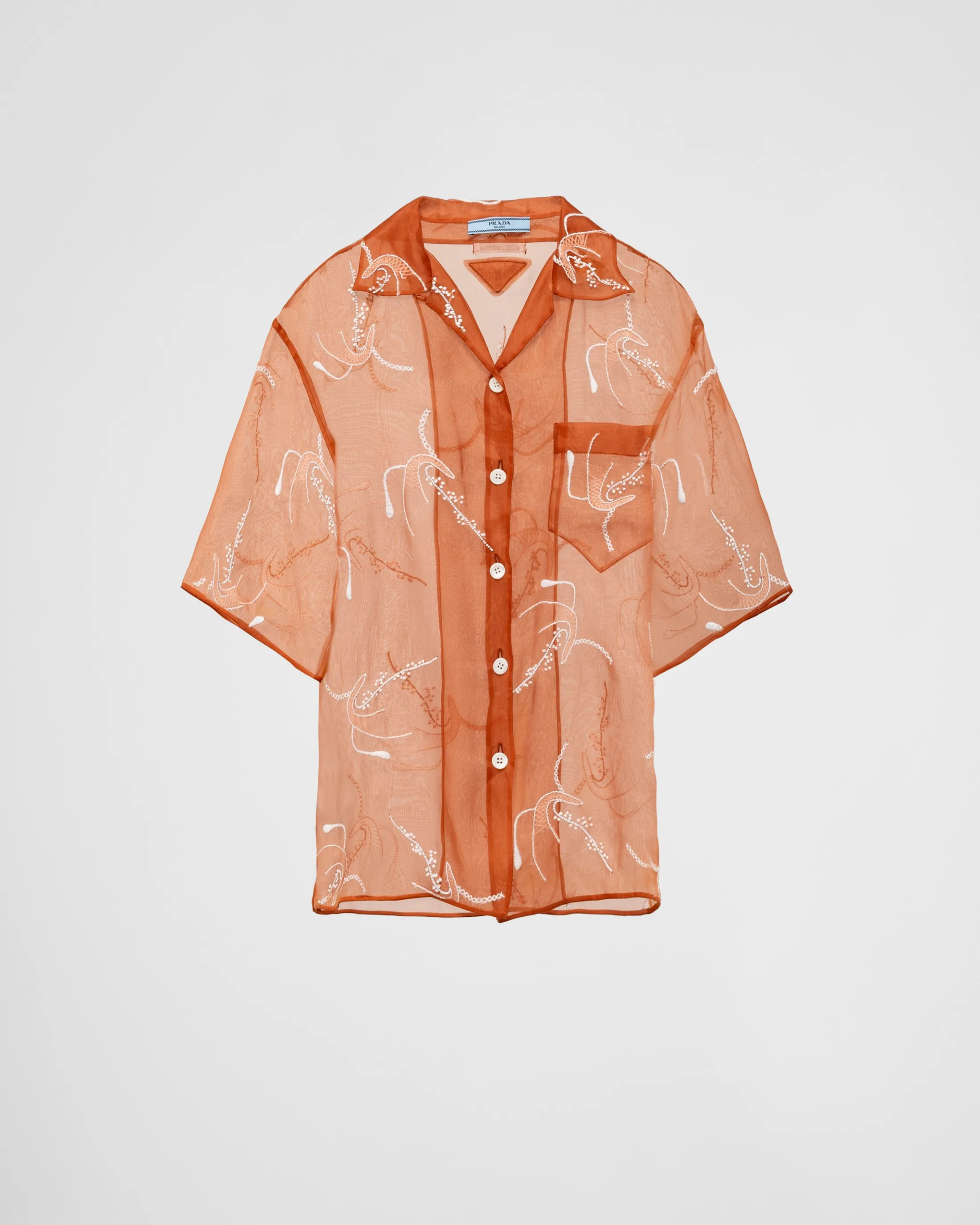 Prada Embroidered organza shirt Rust Cheap