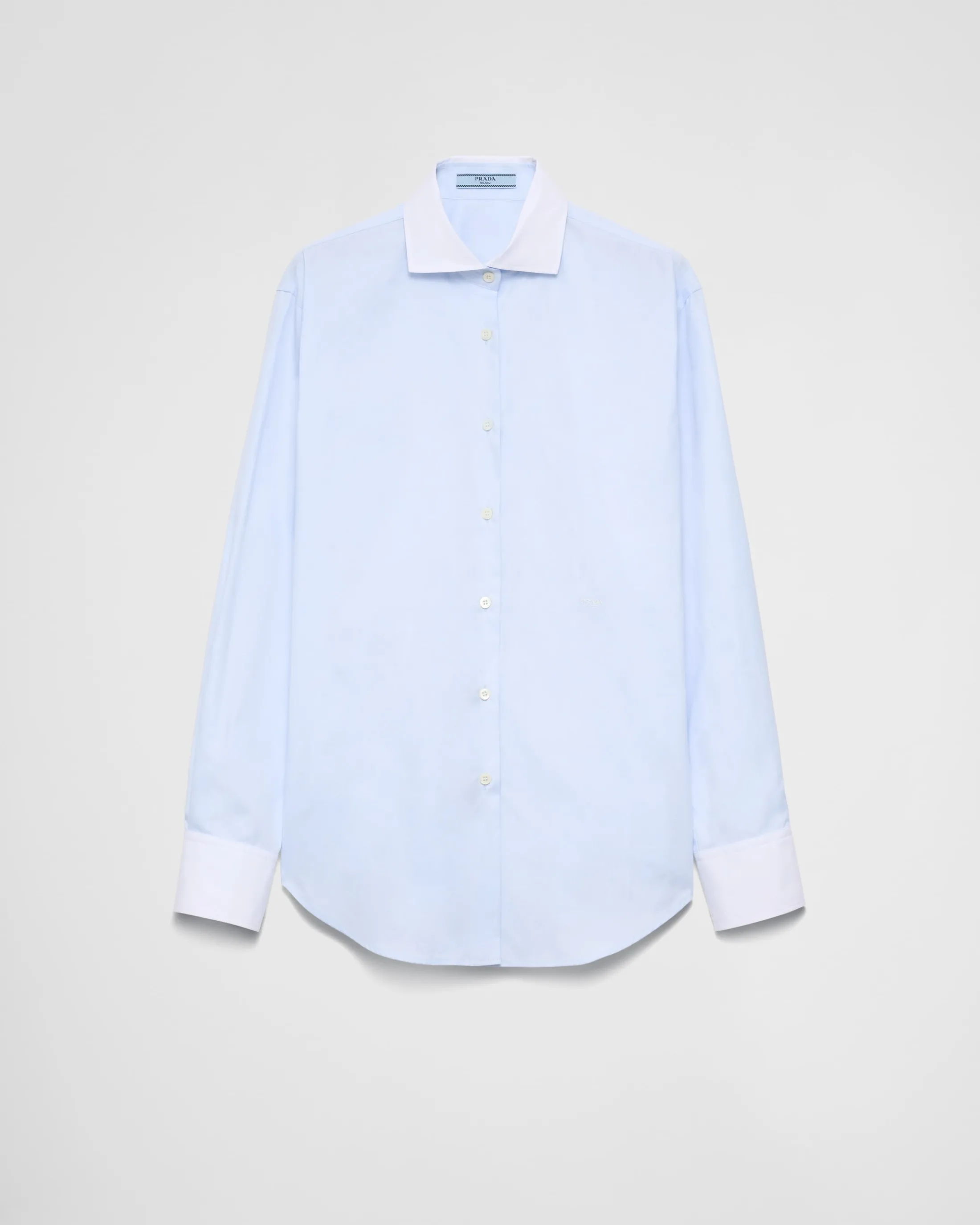 Prada Embroidered Oxford cotton and poplin shirt Skyblue Shop