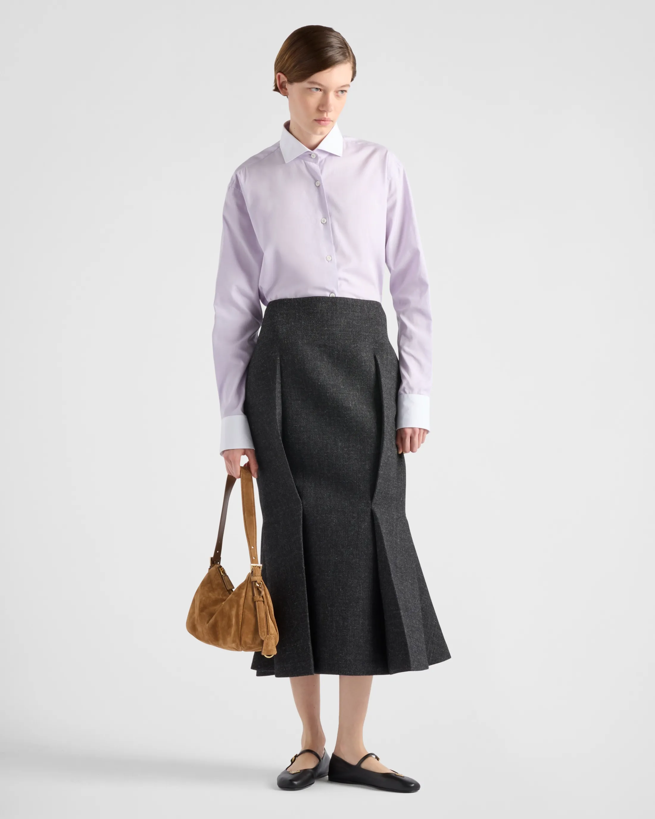 Prada Embroidered Oxford cotton and poplin shirt Lilac Shop