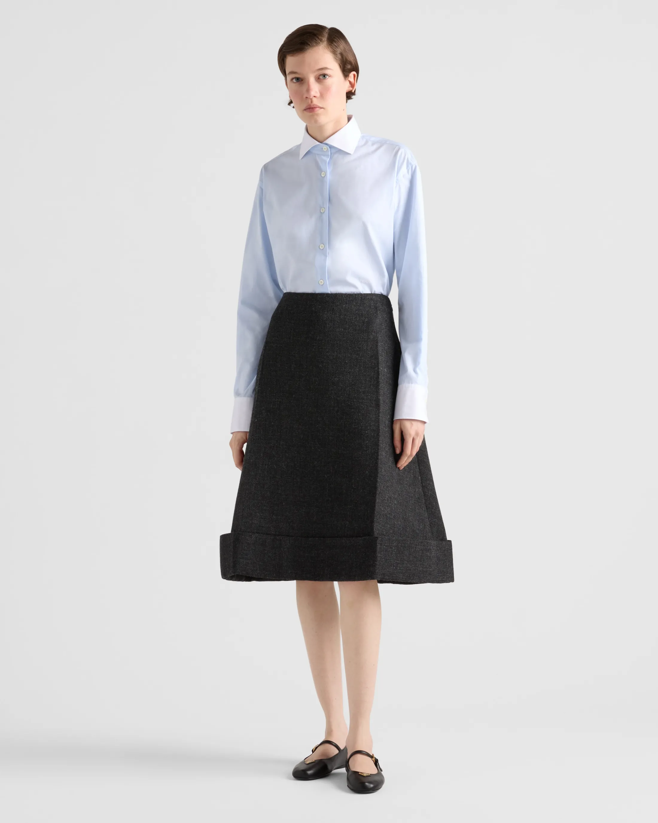 Prada Embroidered Oxford cotton and poplin shirt Skyblue Shop