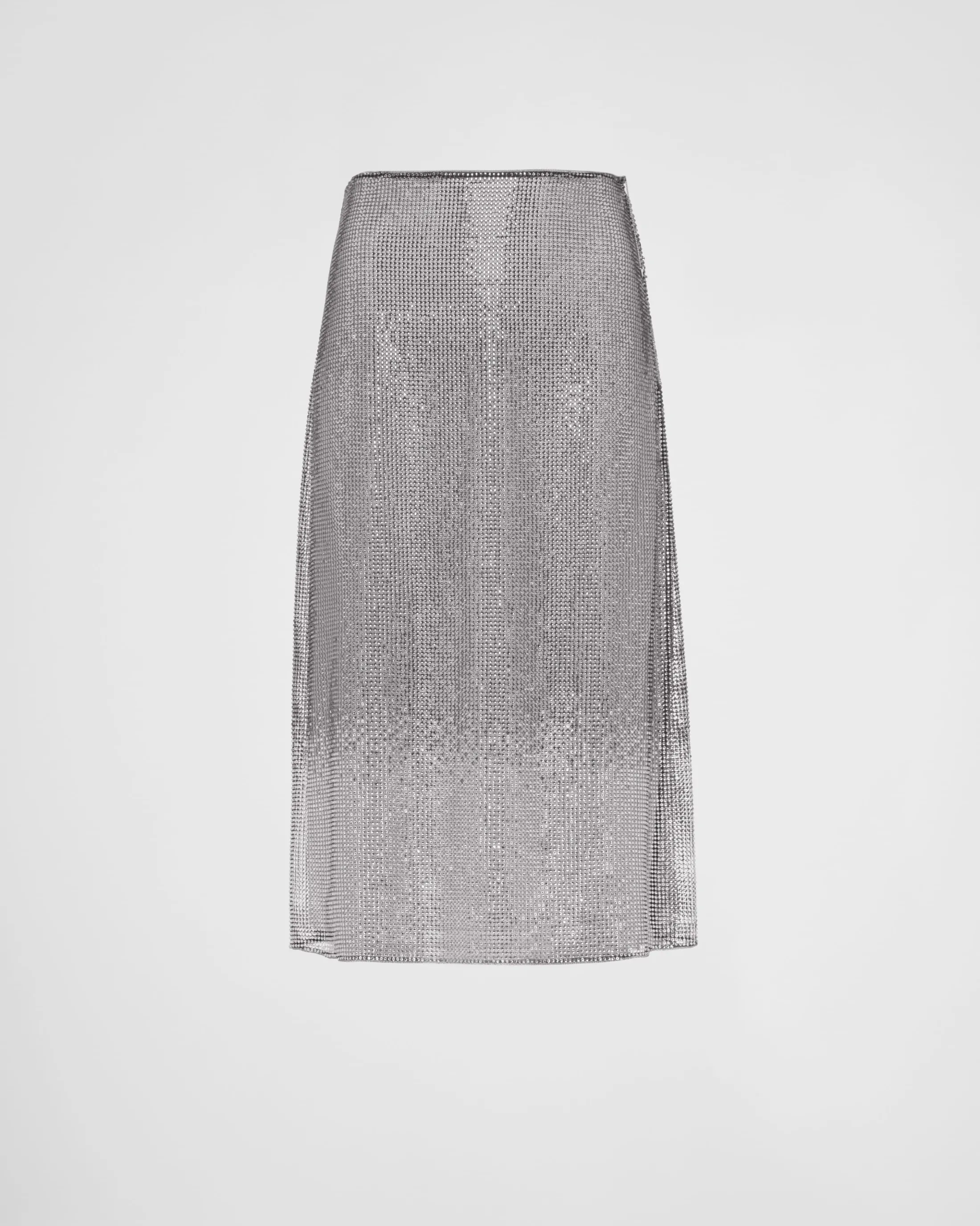 Prada Embroidered rhinestone mesh midi-skirt Crystal Outlet