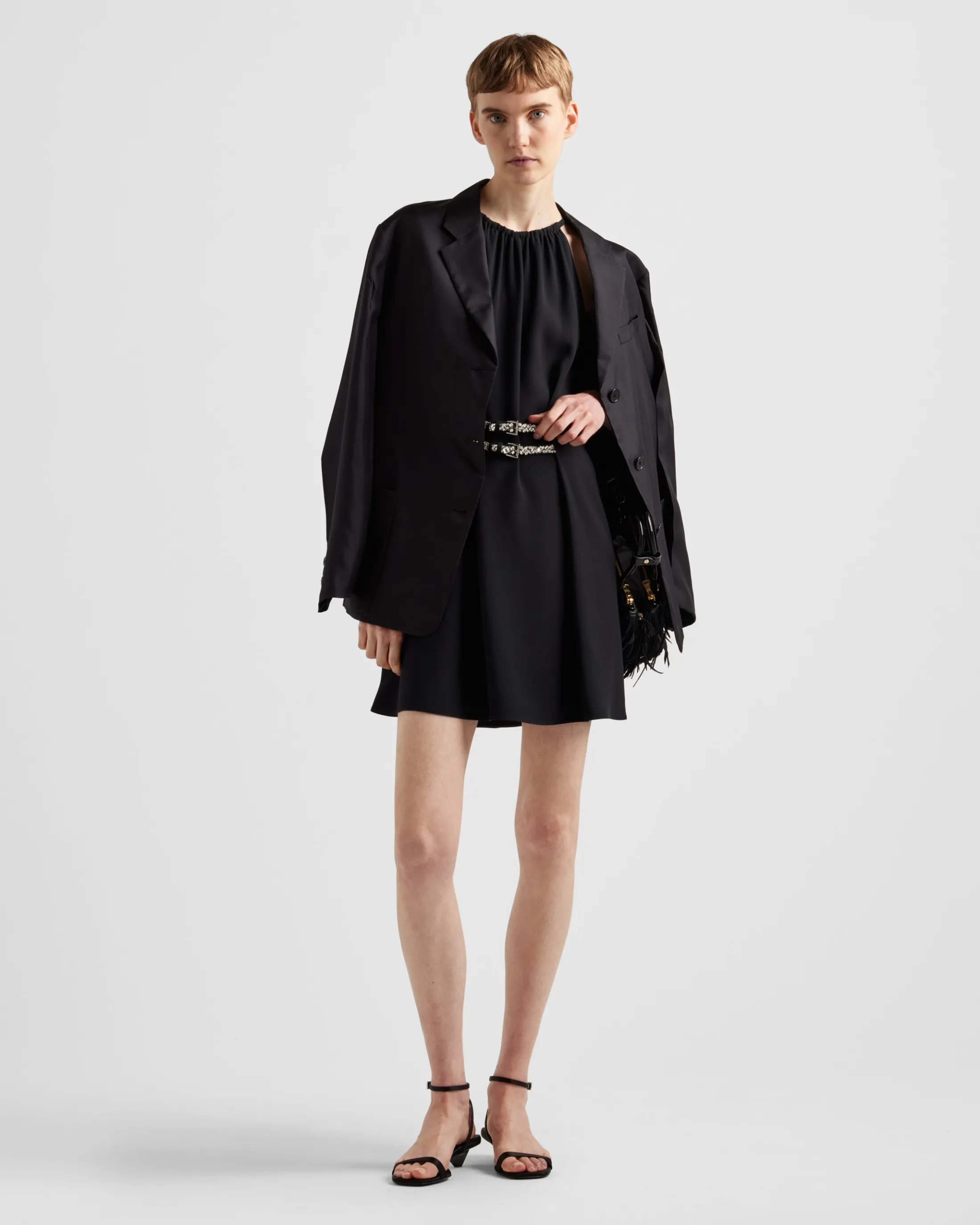 Prada Embroidered sablé mini-dress Black Flash Sale