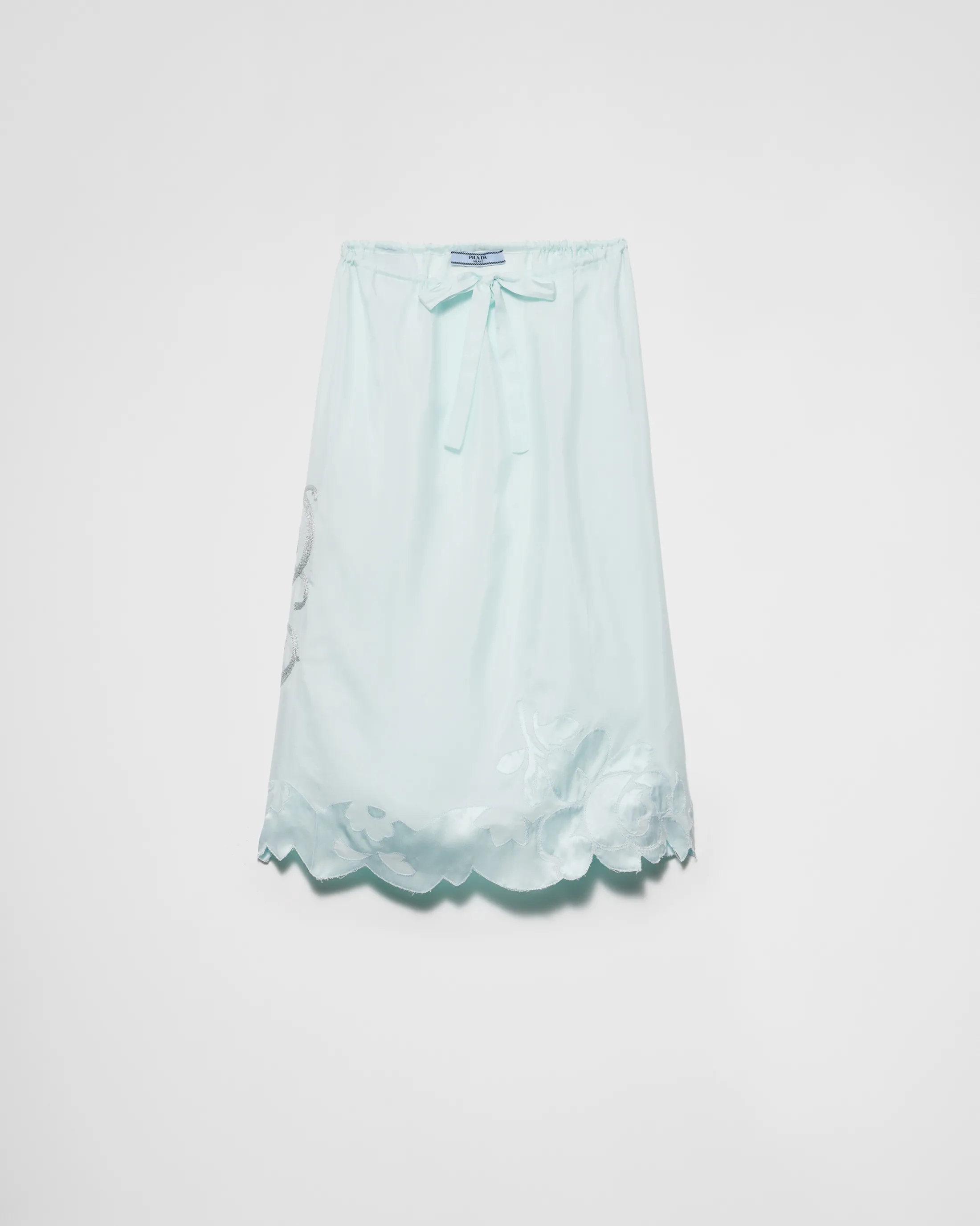 Prada Embroidered silk habutai skirt Chlorophyllgreen Online