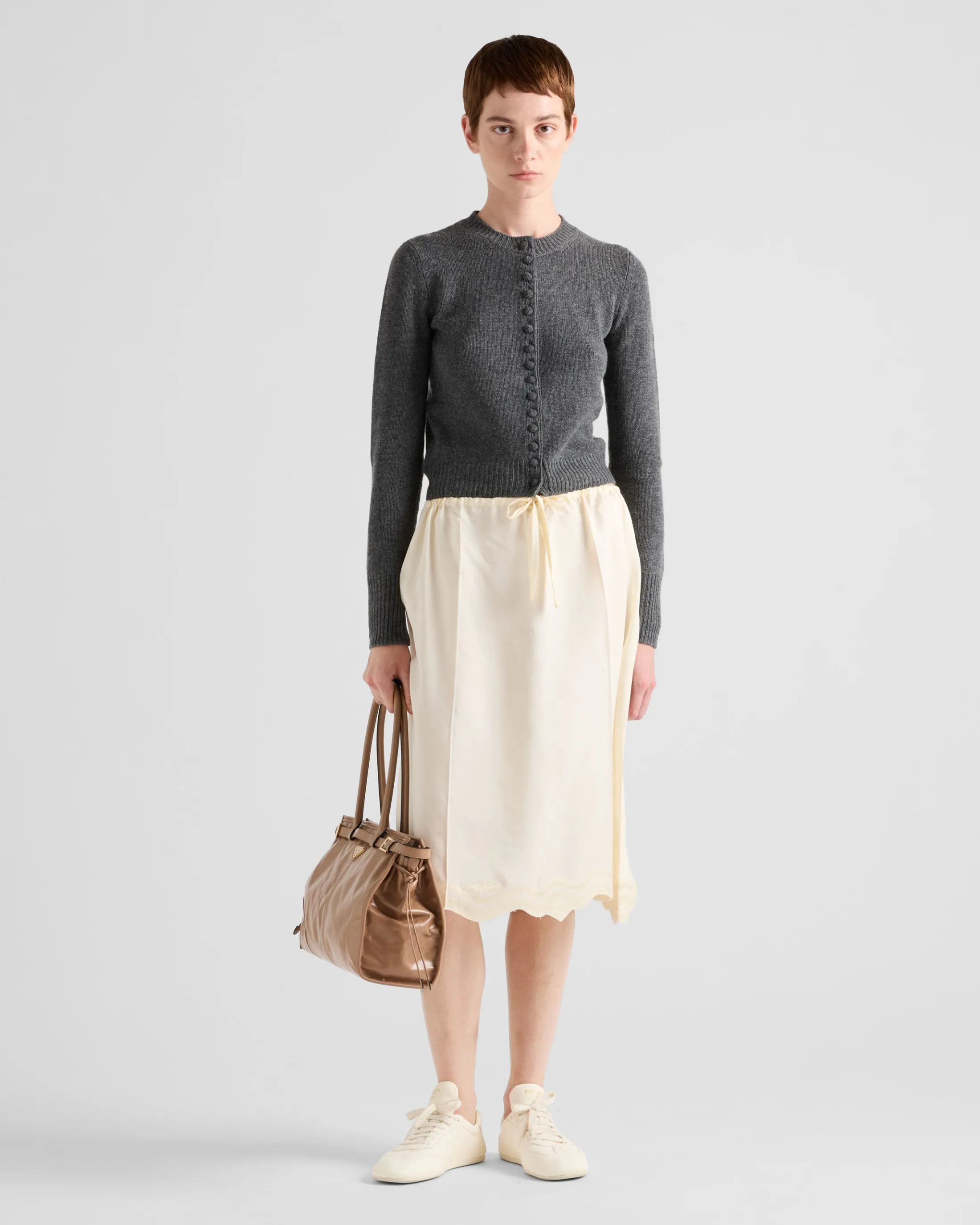 Prada Embroidered silk habutai skirt Vanilla Discount