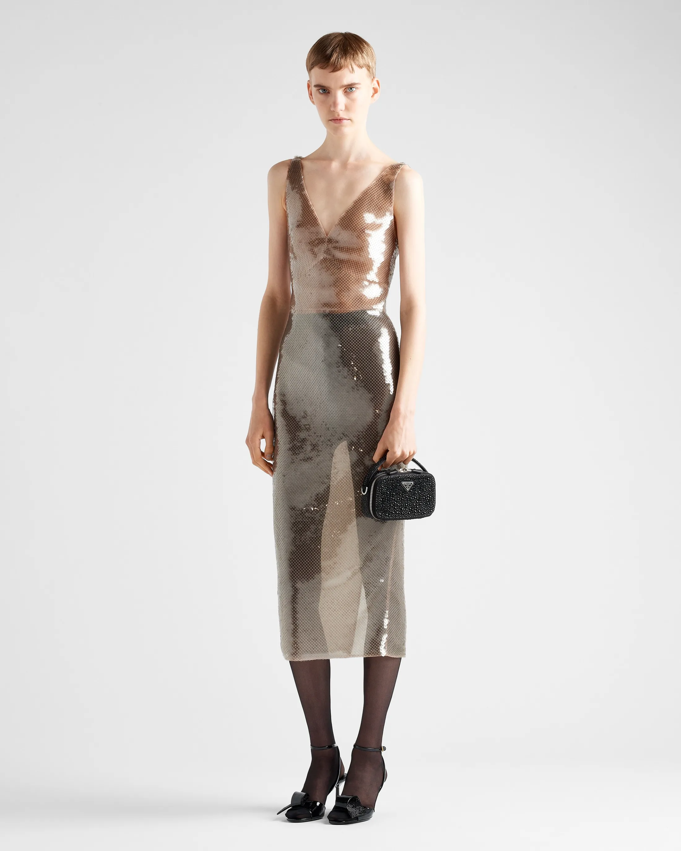 Prada Embroidered tulle dress Pearlgray Fashion