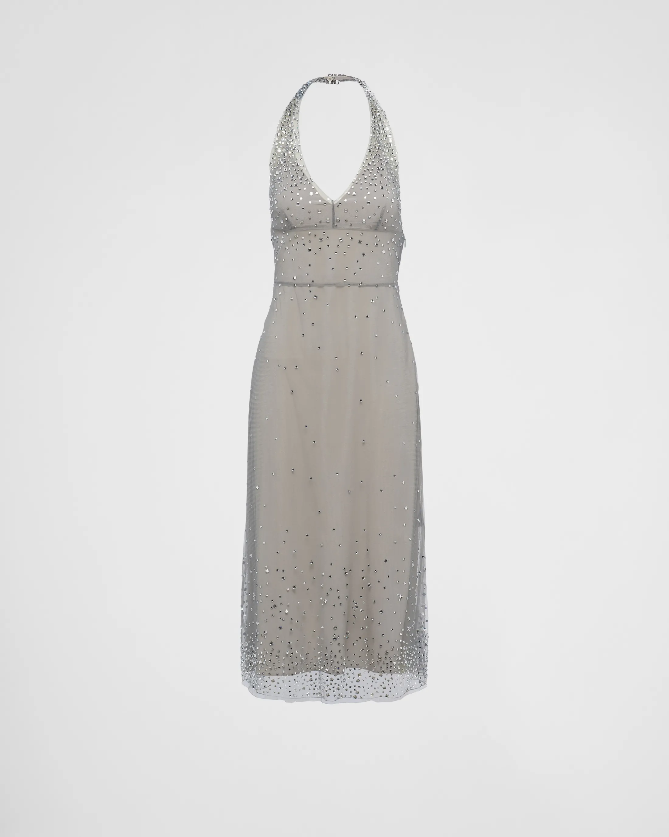 Prada Embroidered tulle halter dress Granitegray Online