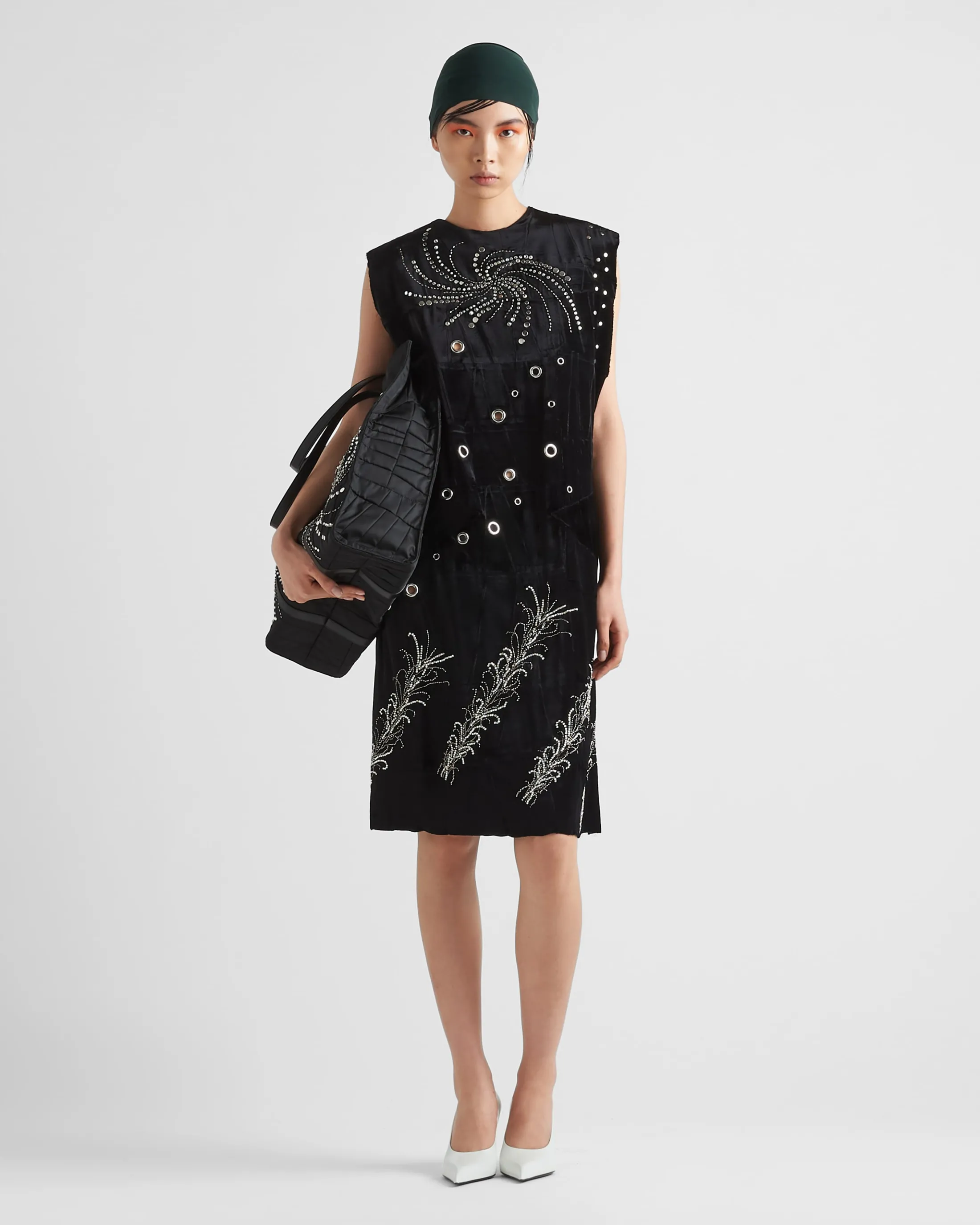 Prada Embroidered velvet dress Black Outlet