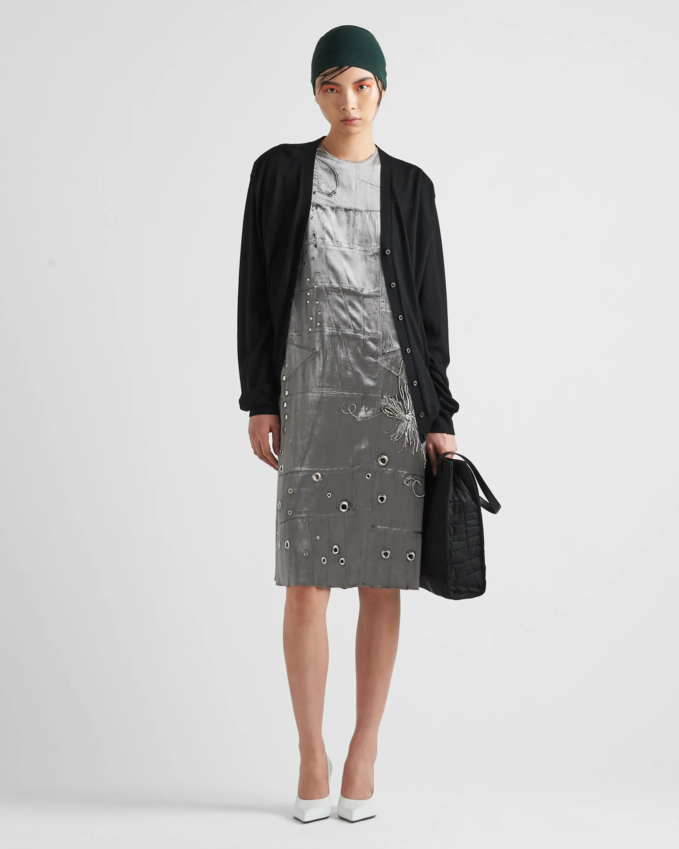 Prada Embroidered velvet dress Hematite Shop