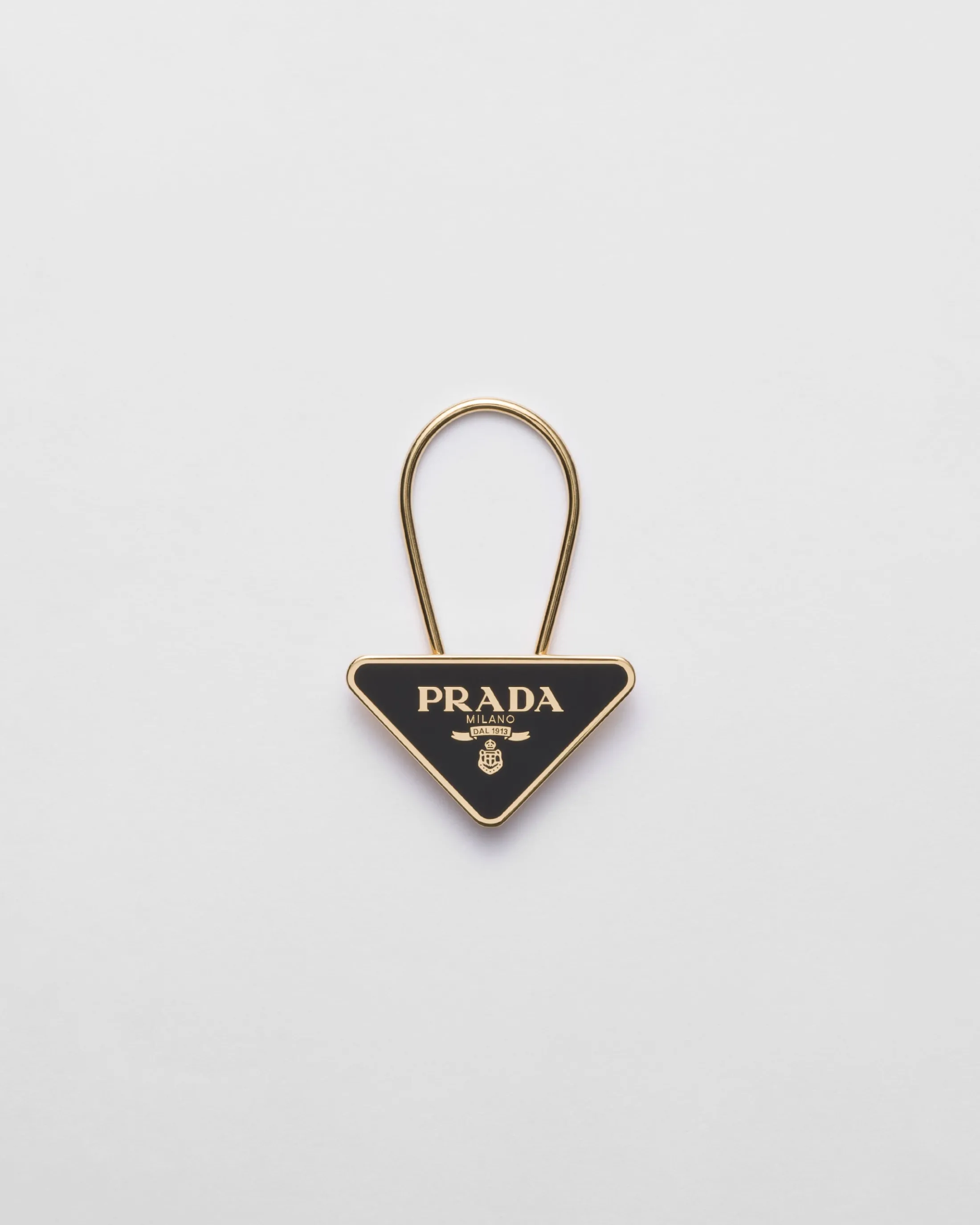 Prada Enameled metal key ring Gold/black Clearance